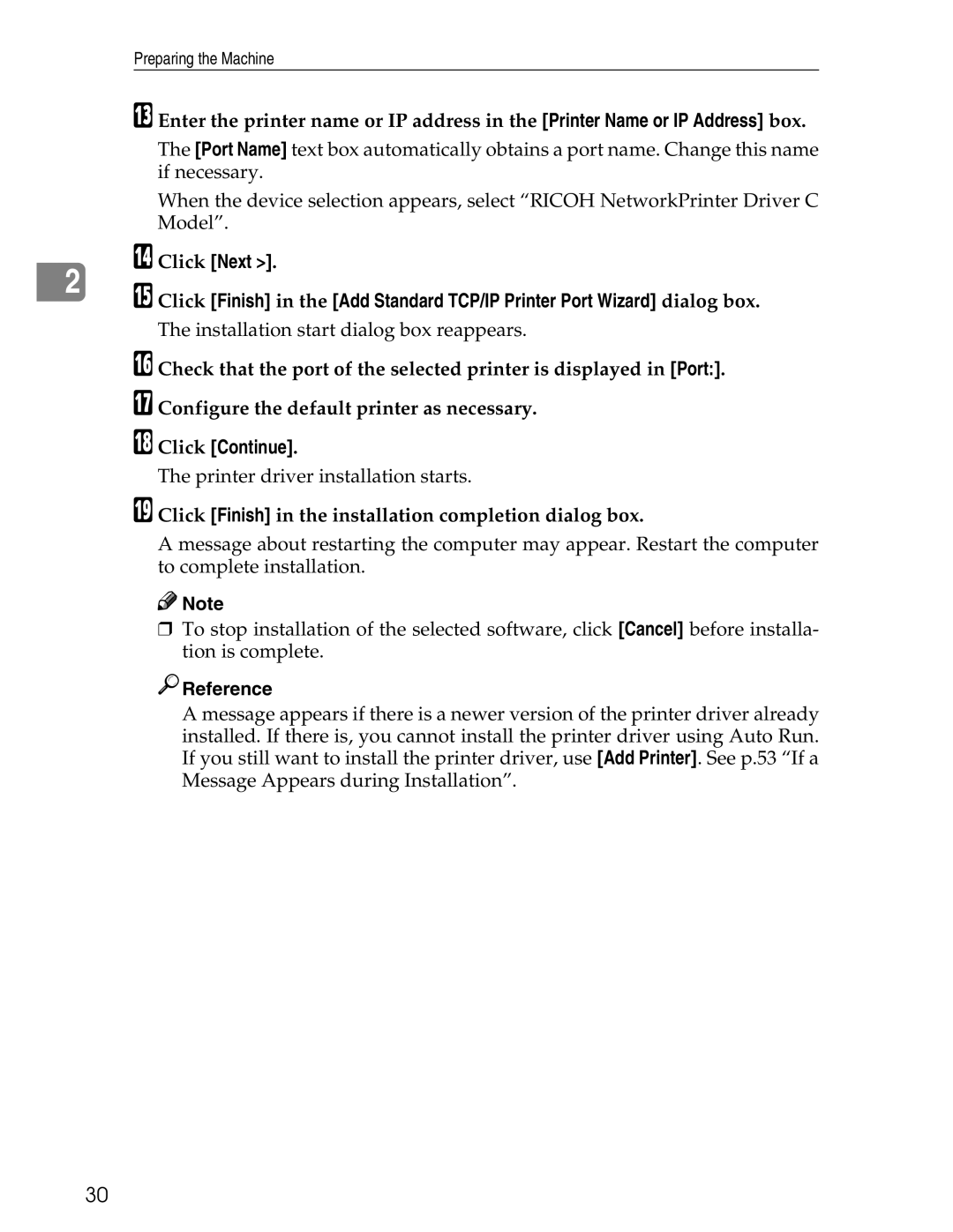 Ricoh 3045 appendix Installation start dialog box reappears 