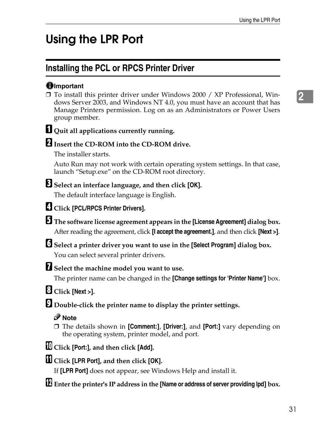 Ricoh 3045 appendix Using the LPR Port 