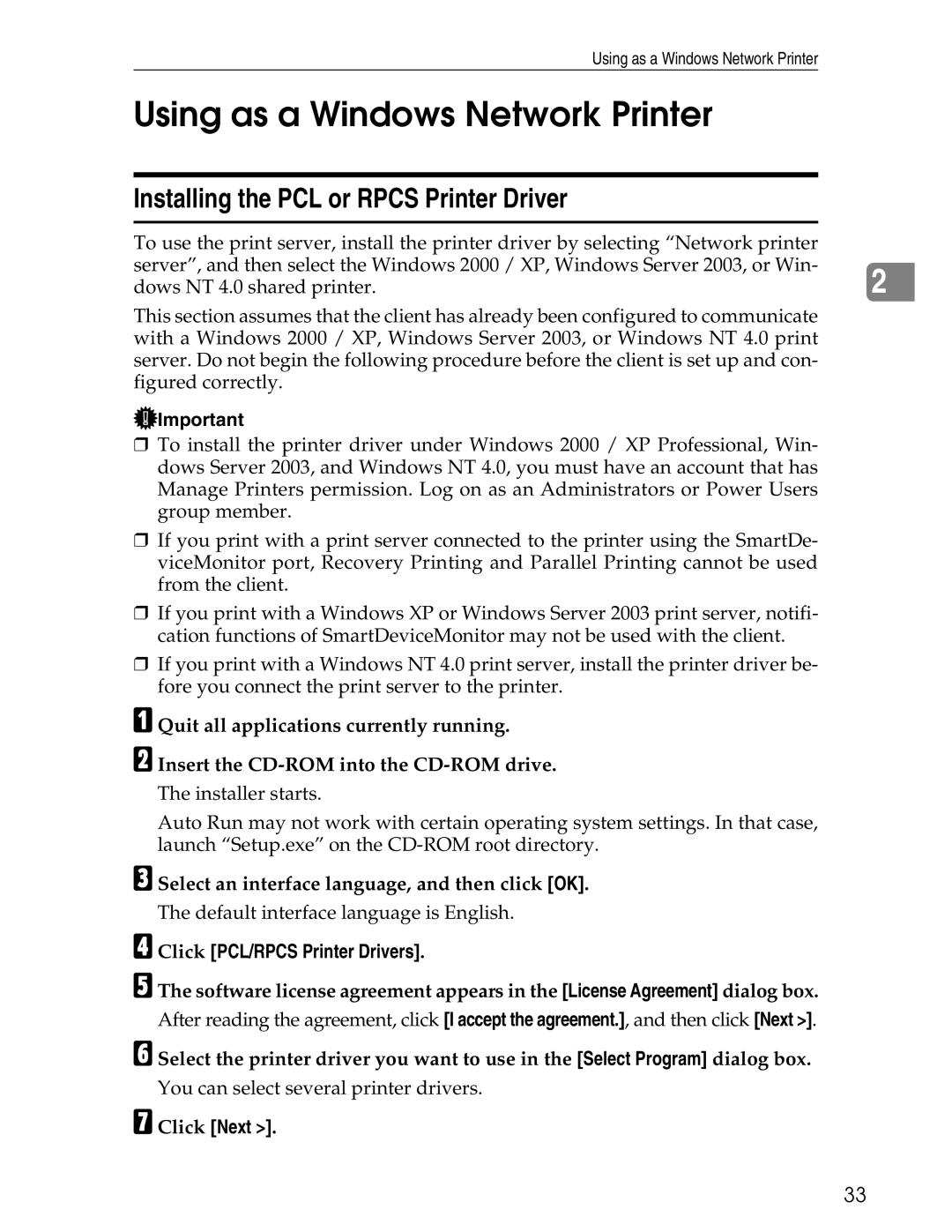 Ricoh 3045 appendix Using as a Windows Network Printer 