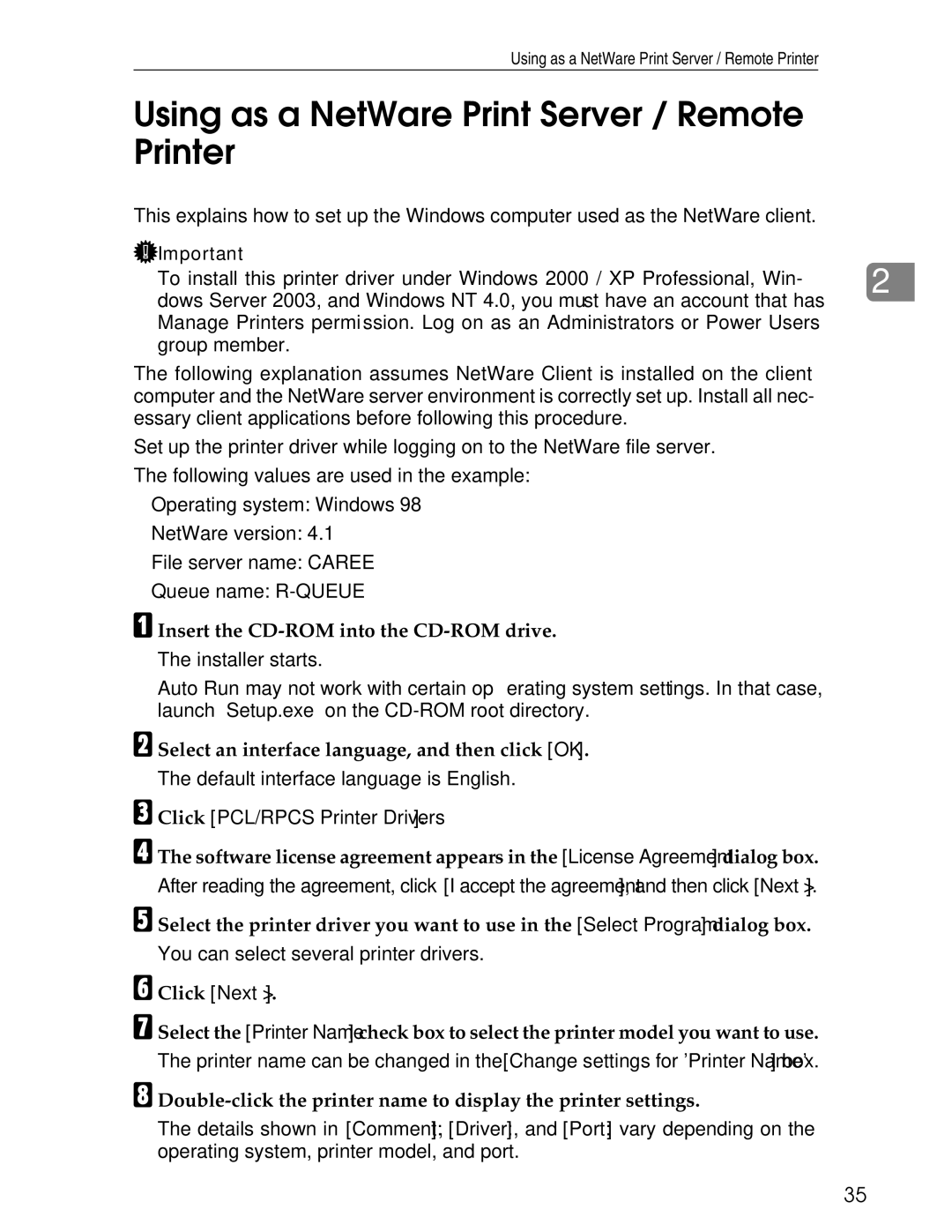 Ricoh 3045 appendix Using as a NetWare Print Server / Remote Printer 