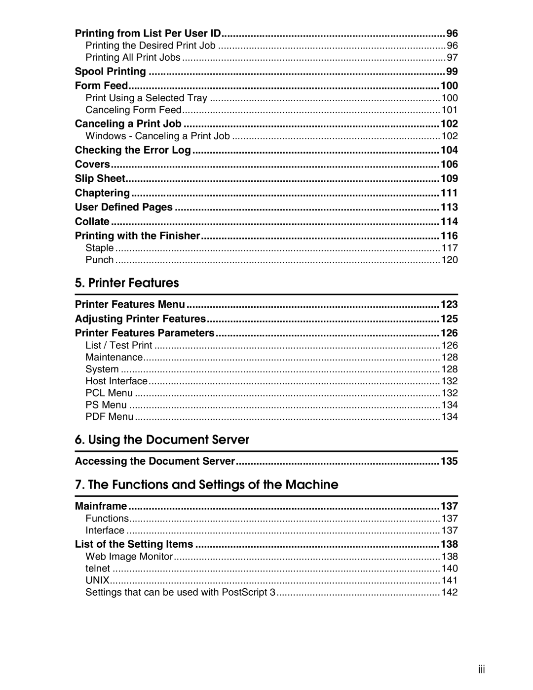 Ricoh 3045 appendix Printer Features, Iii 