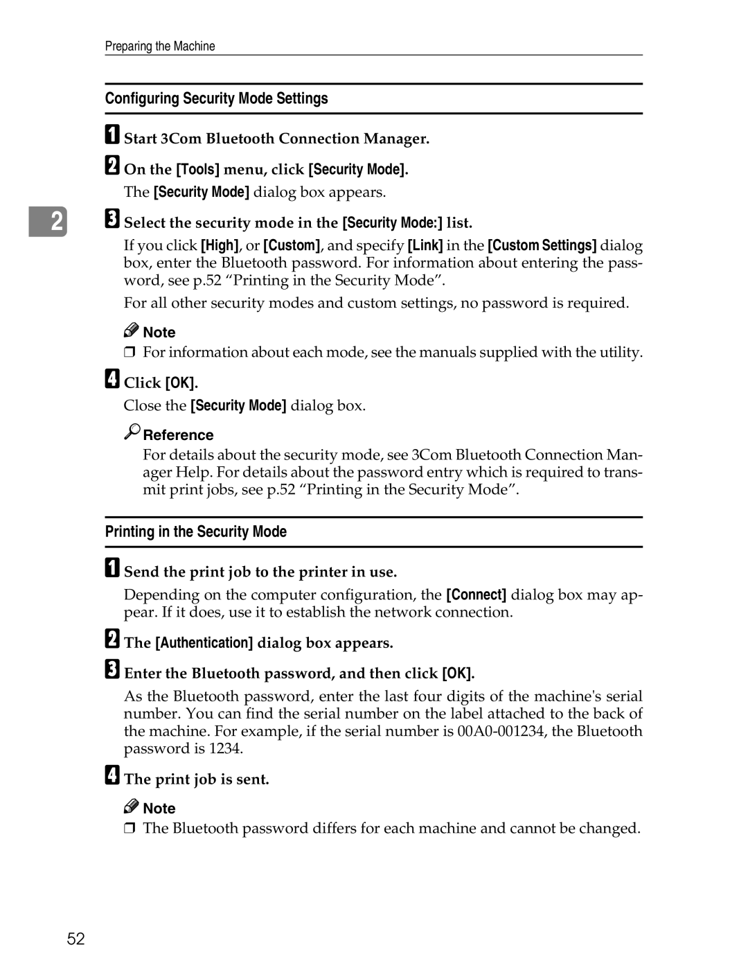 Ricoh 3045 appendix Configuring Security Mode Settings, Printing in the Security Mode 