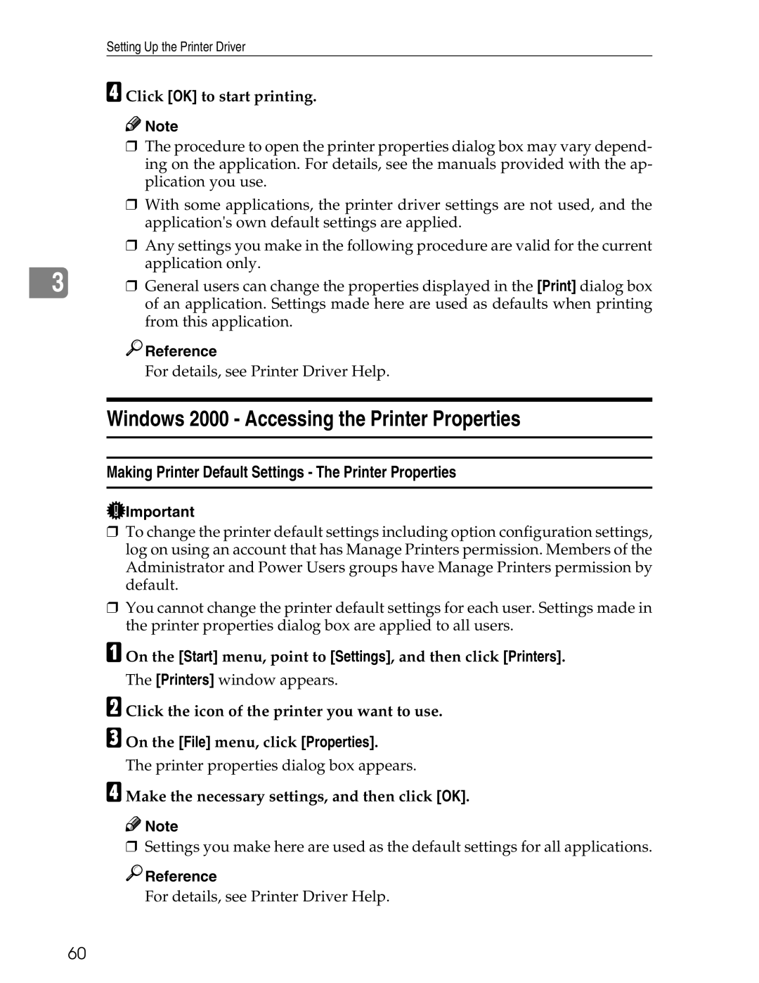 Ricoh 3045 appendix Windows 2000 Accessing the Printer Properties, Click OK to start printing 