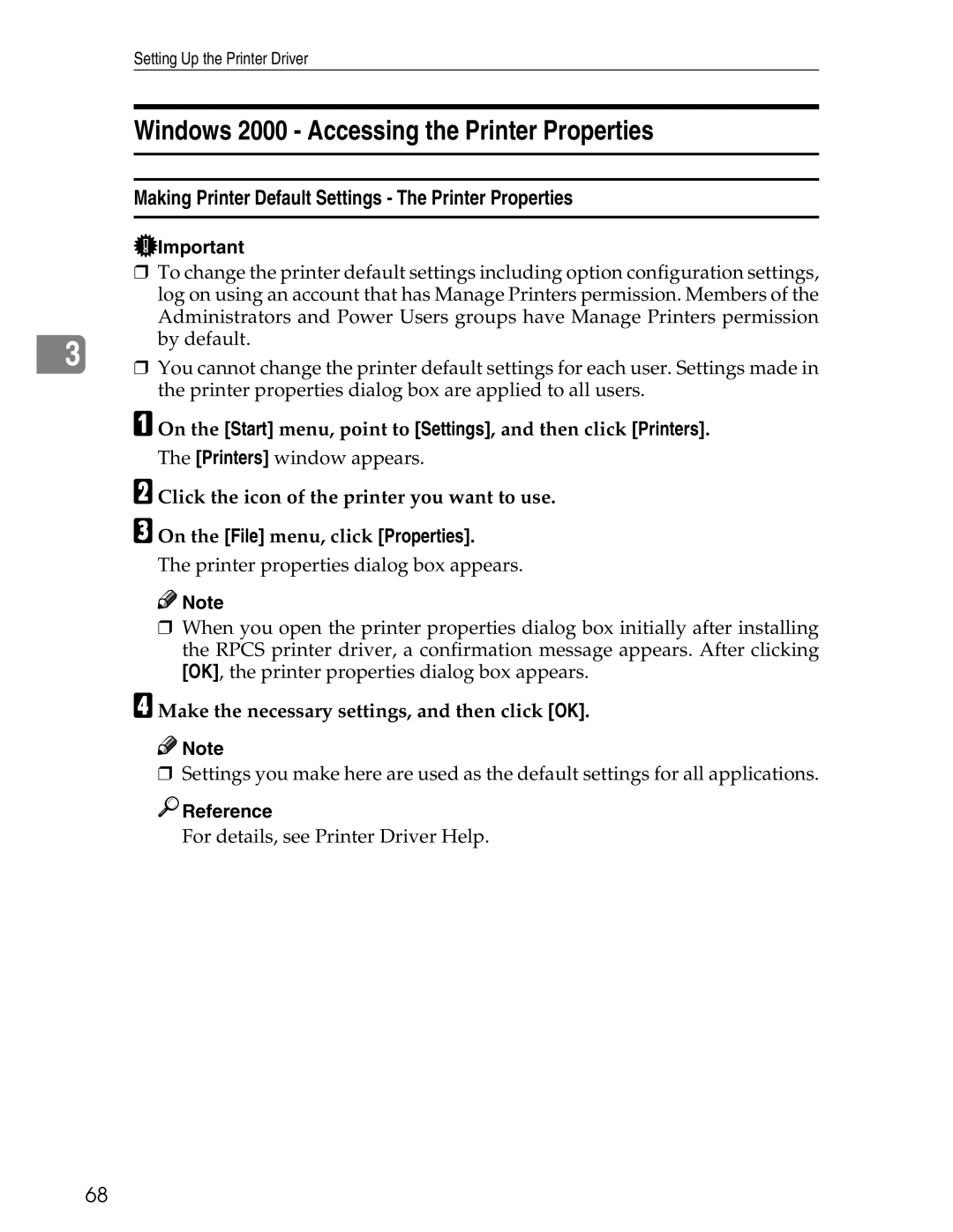 Ricoh 3045 appendix Windows 2000 Accessing the Printer Properties 