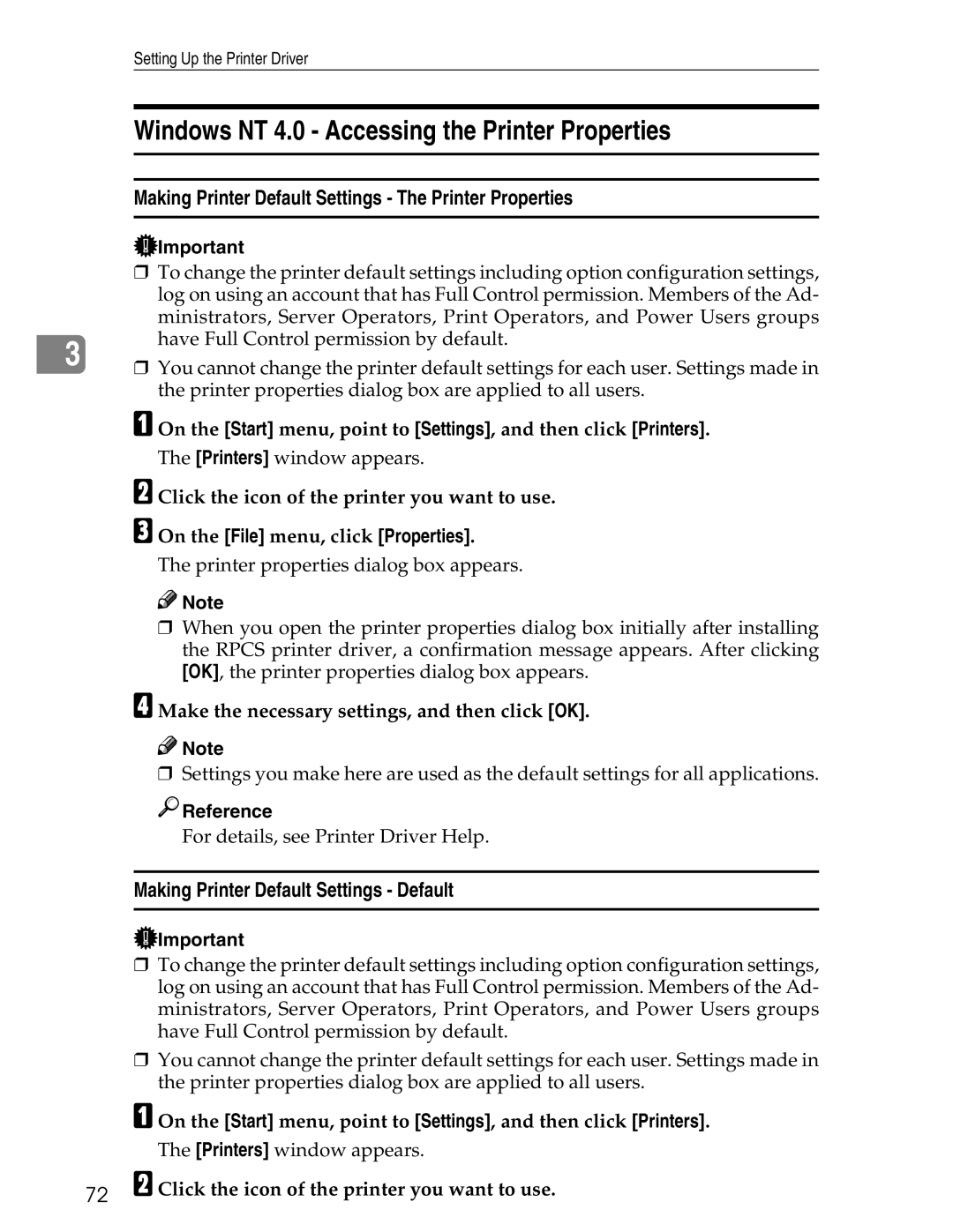 Ricoh 3045 appendix Windows NT 4.0 Accessing the Printer Properties 