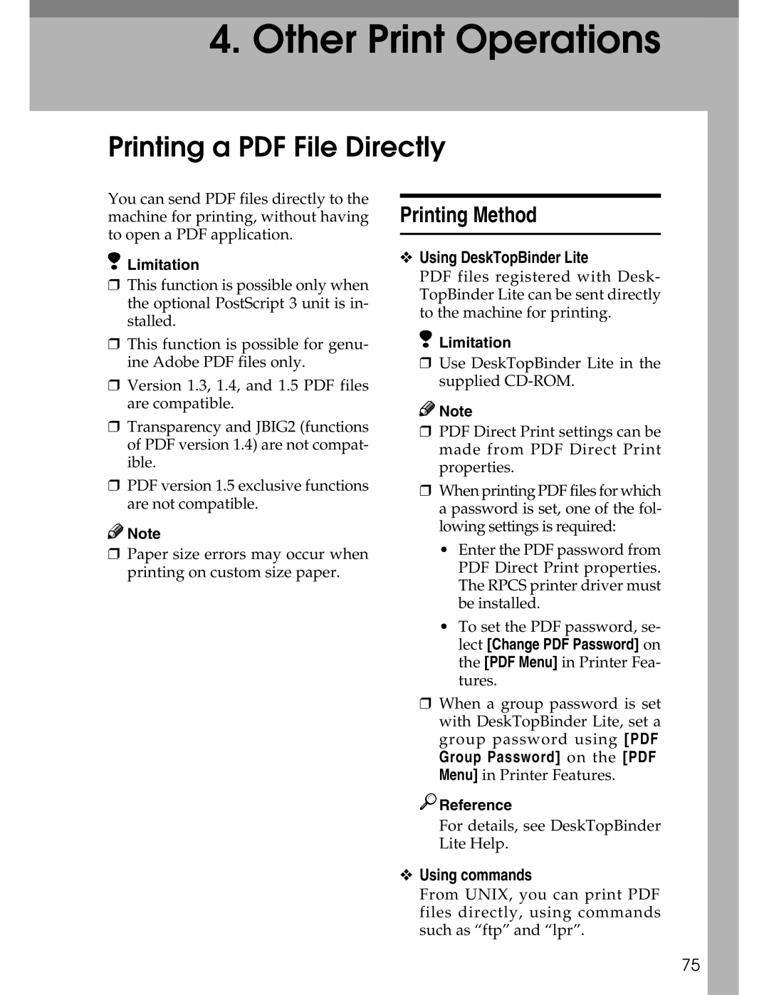 Ricoh 3045 appendix Printing Method, Using DeskTopBinder Lite, Using commands 