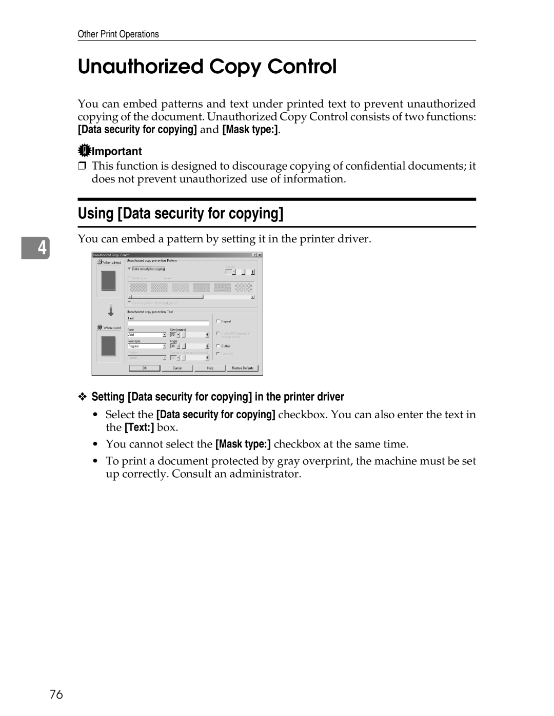 Ricoh 3045 appendix Unauthorized Copy Control, Using Data security for copying 