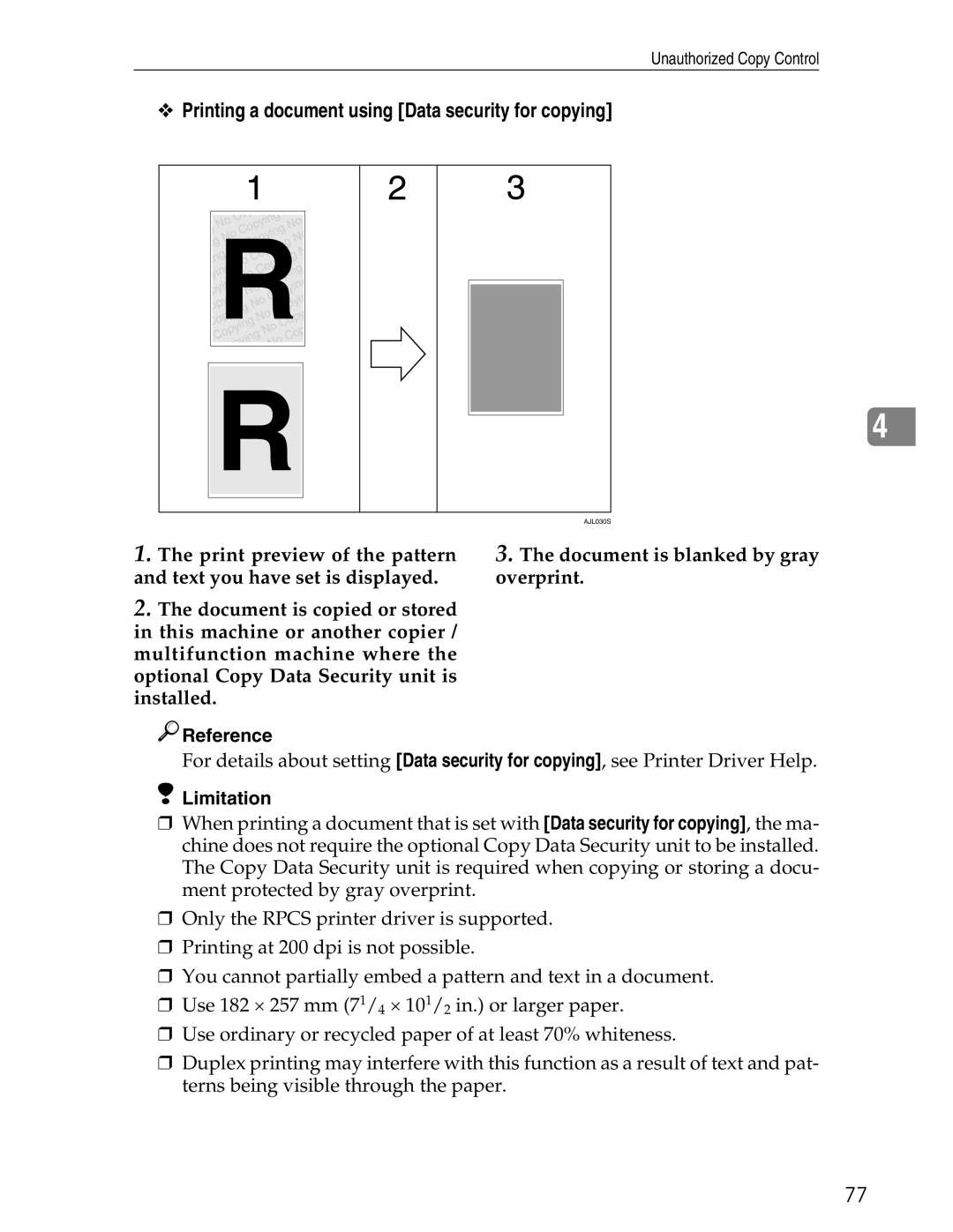 Ricoh 3045 appendix Printing a document using Data security for copying 