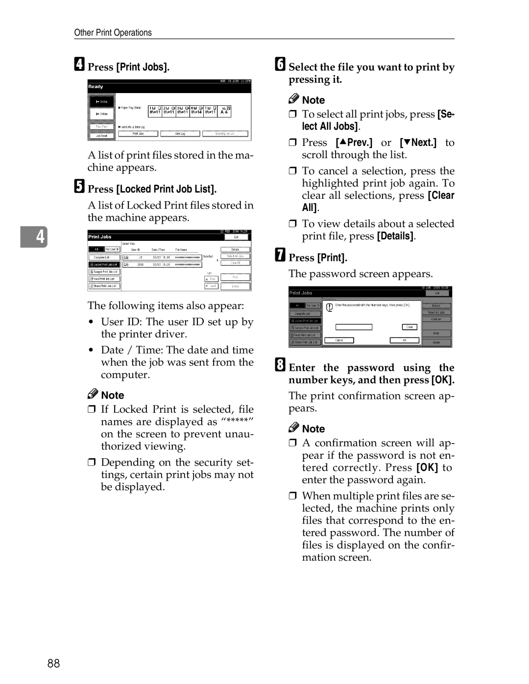 Ricoh 3045 appendix Press Locked Print Job List, Enter the password using the number keys, and then press OK 