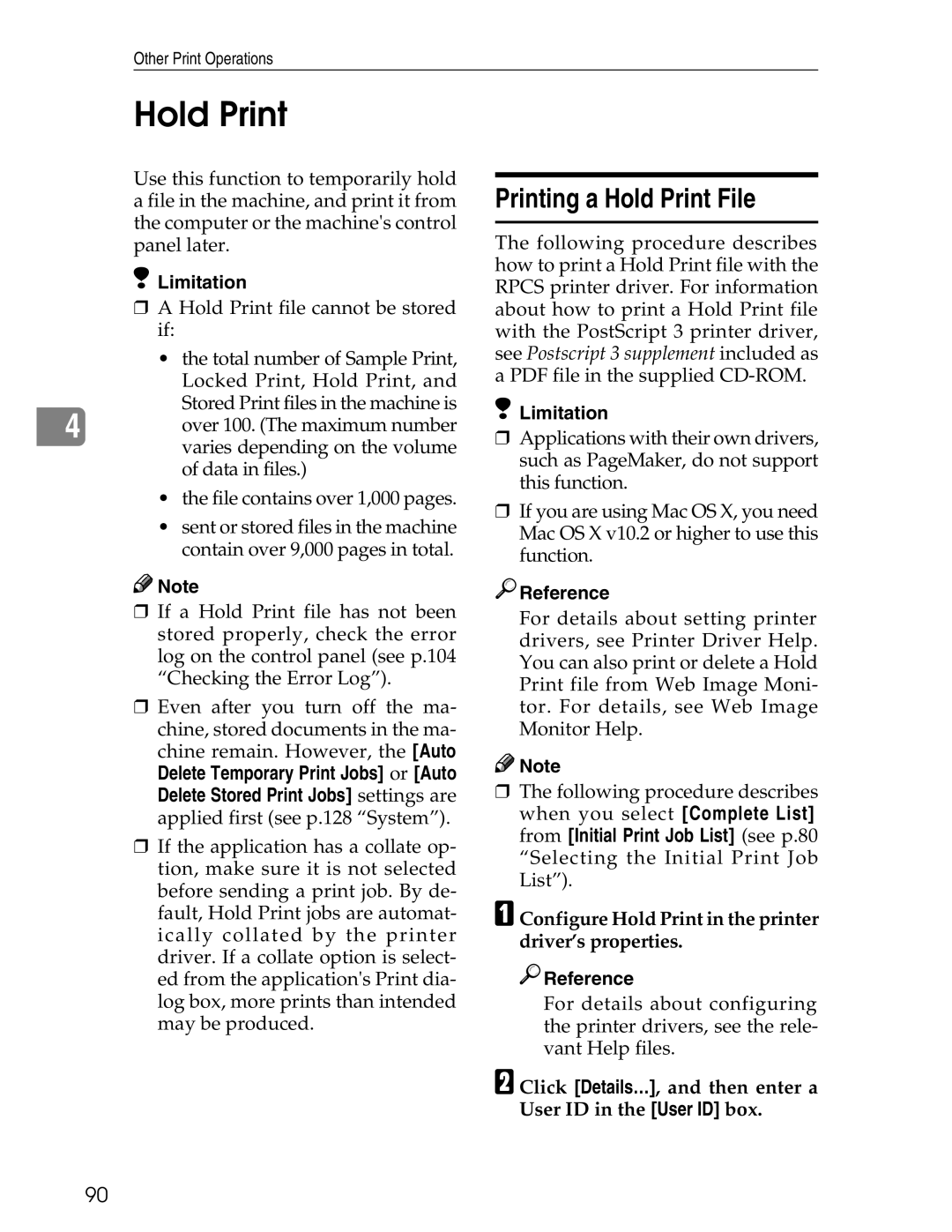 Ricoh 3045 appendix Printing a Hold Print File, Configure Hold Print in the printer driver’s properties 