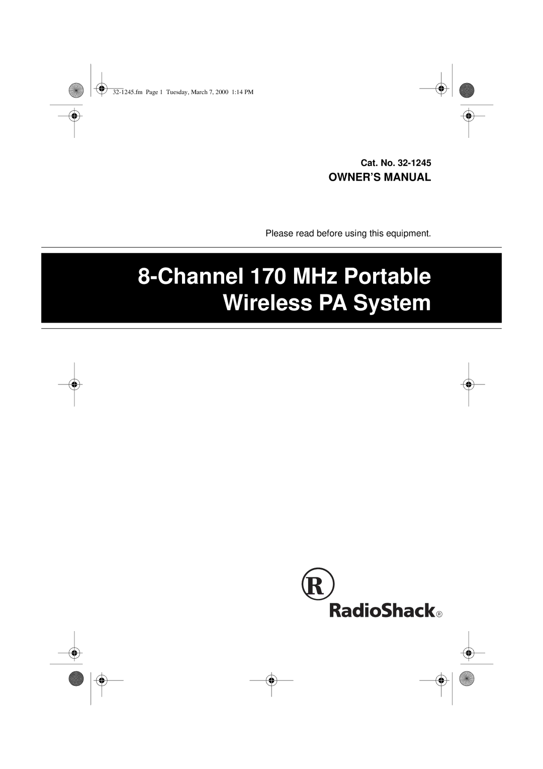 Ricoh 32-1245 owner manual Channel 170 MHz Portable Wireless PA System 