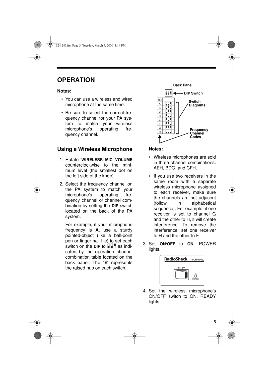 Ricoh 32-1245 owner manual Operation, Using a Wireless Microphone 