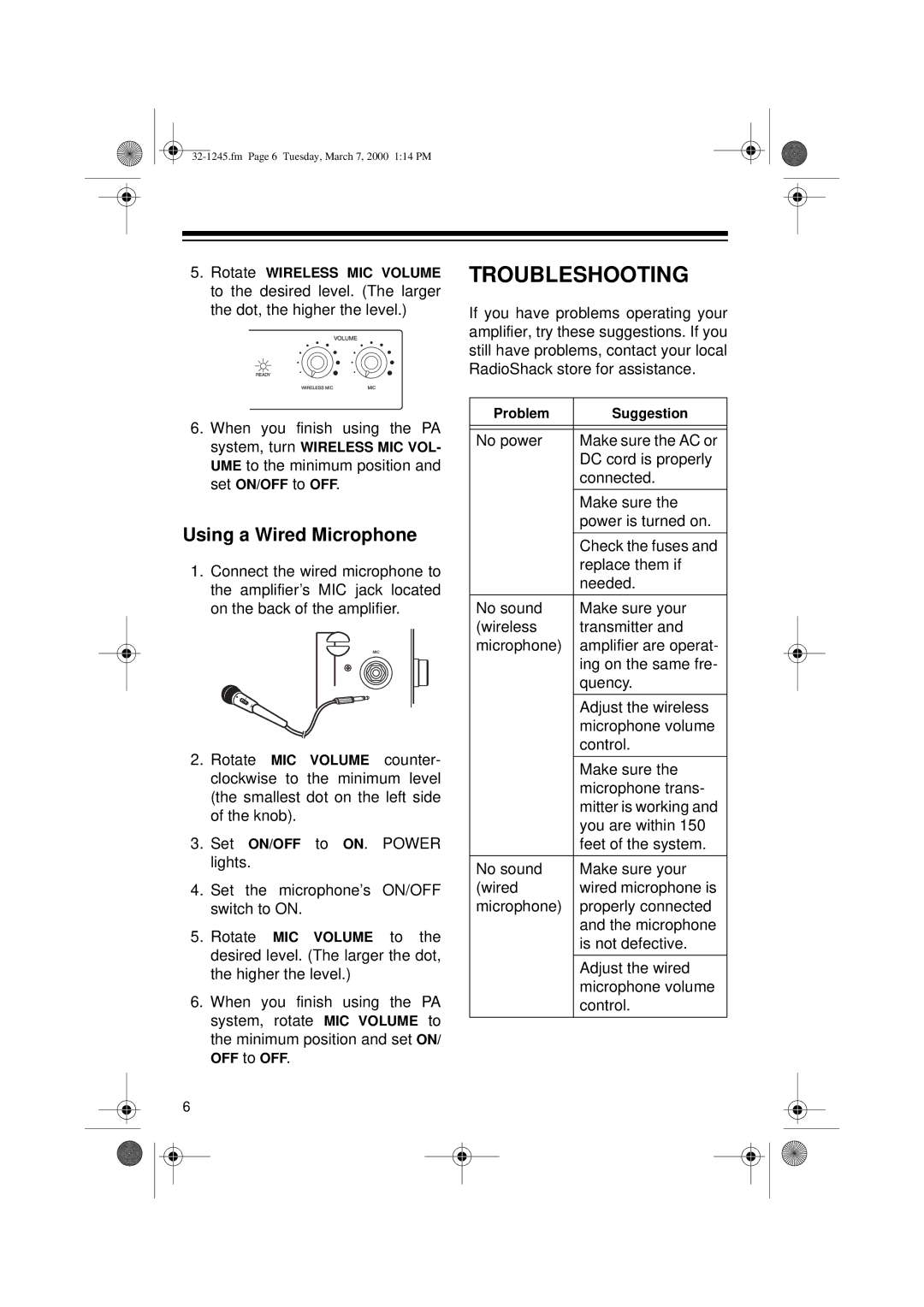 Ricoh 32-1245 owner manual Troubleshooting, Using a Wired Microphone 