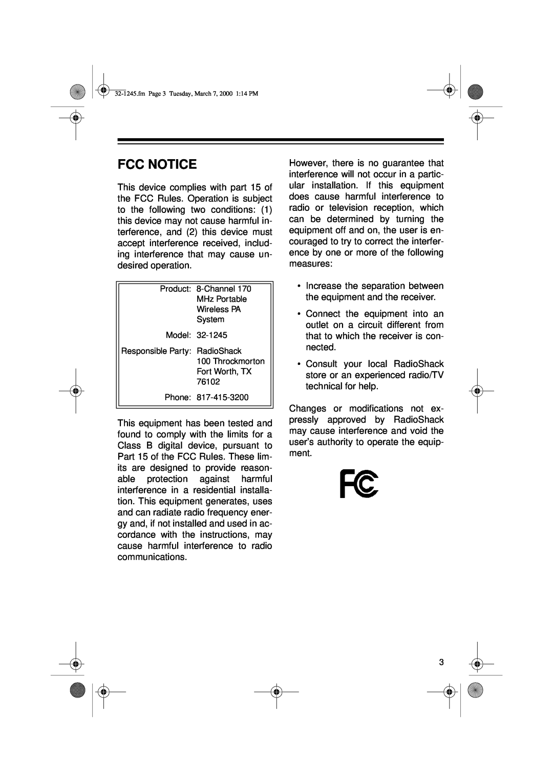 Ricoh 32-1245 owner manual Fcc Notice 