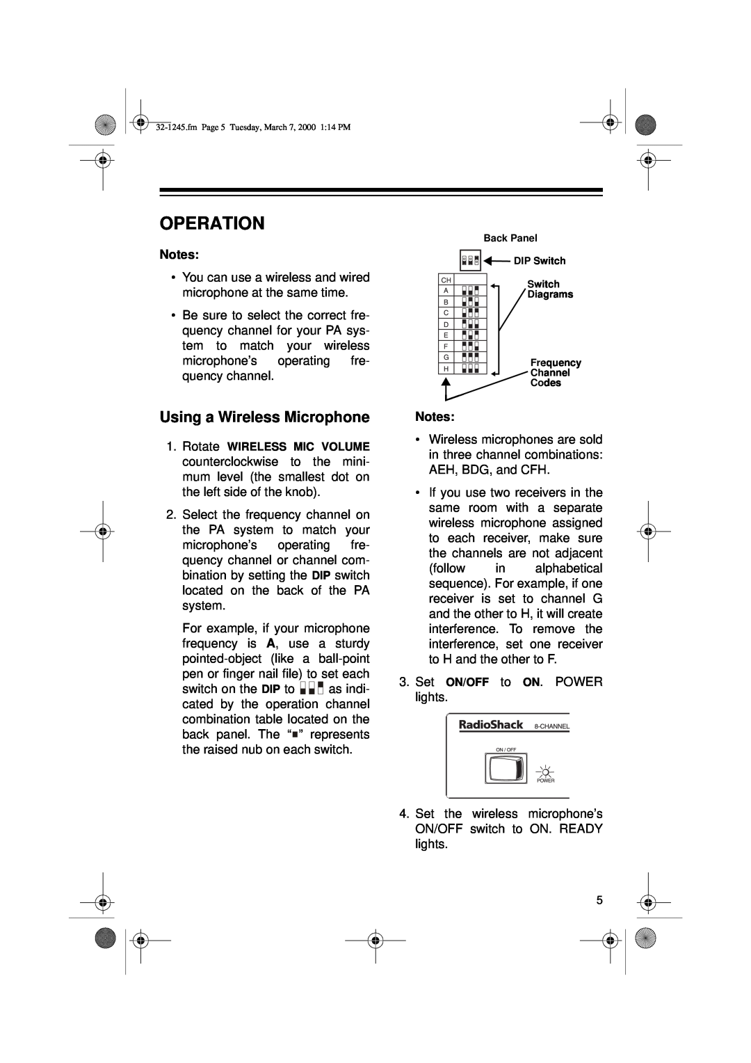 Ricoh 32-1245 owner manual Operation, Using a Wireless Microphone 