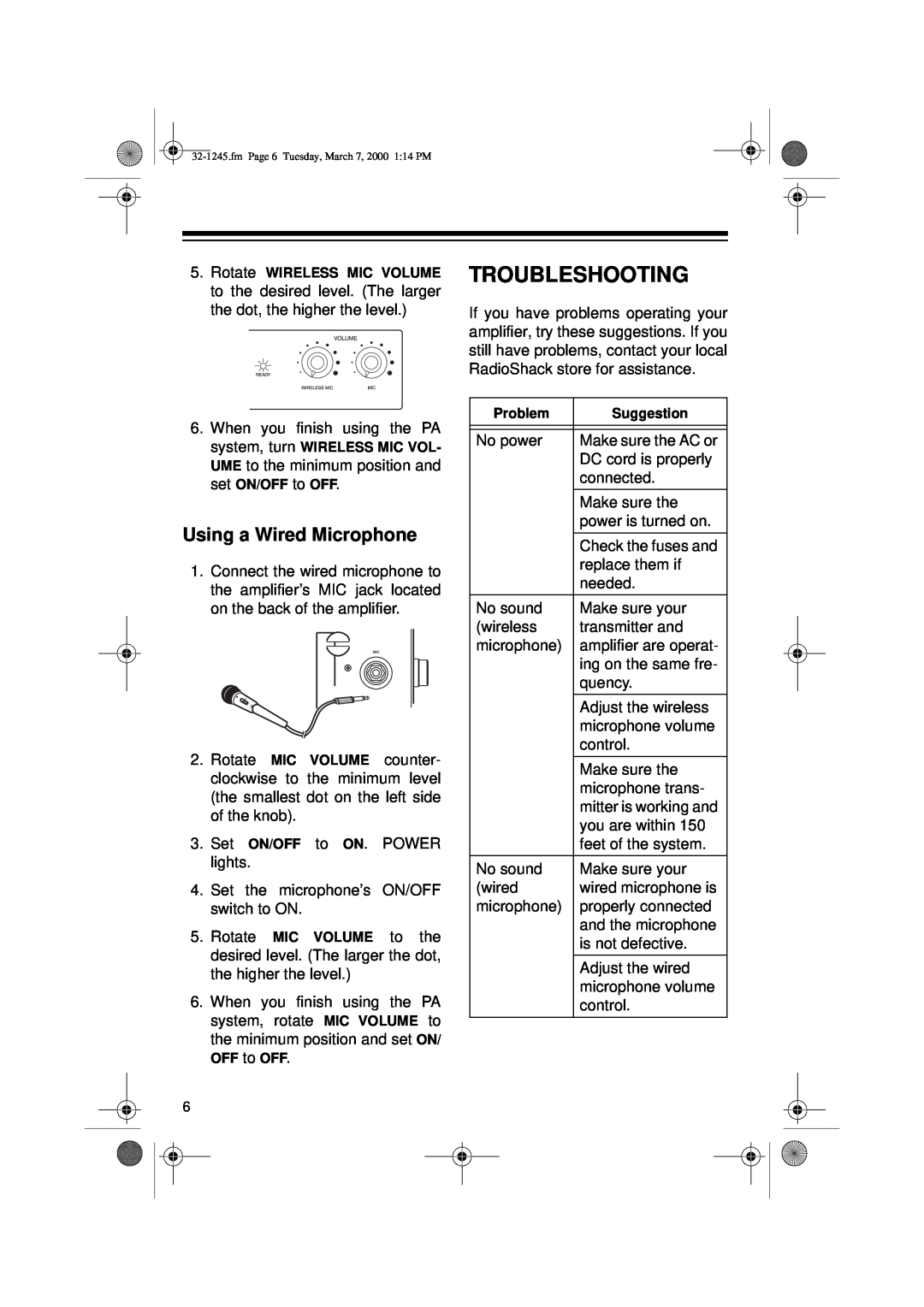 Ricoh 32-1245 owner manual Troubleshooting, Using a Wired Microphone 