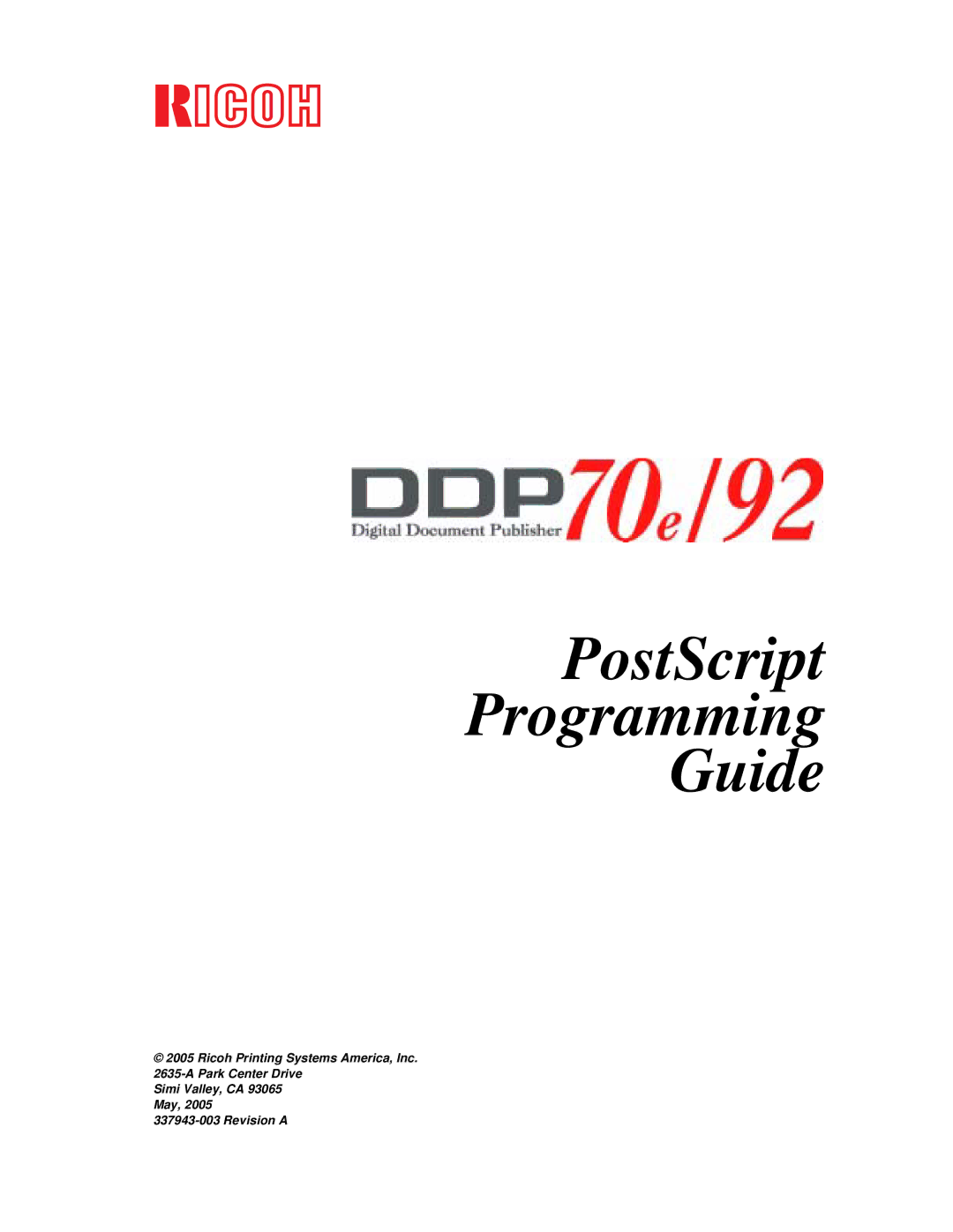 Ricoh 337943-003 manual PostScript Programming Guide 