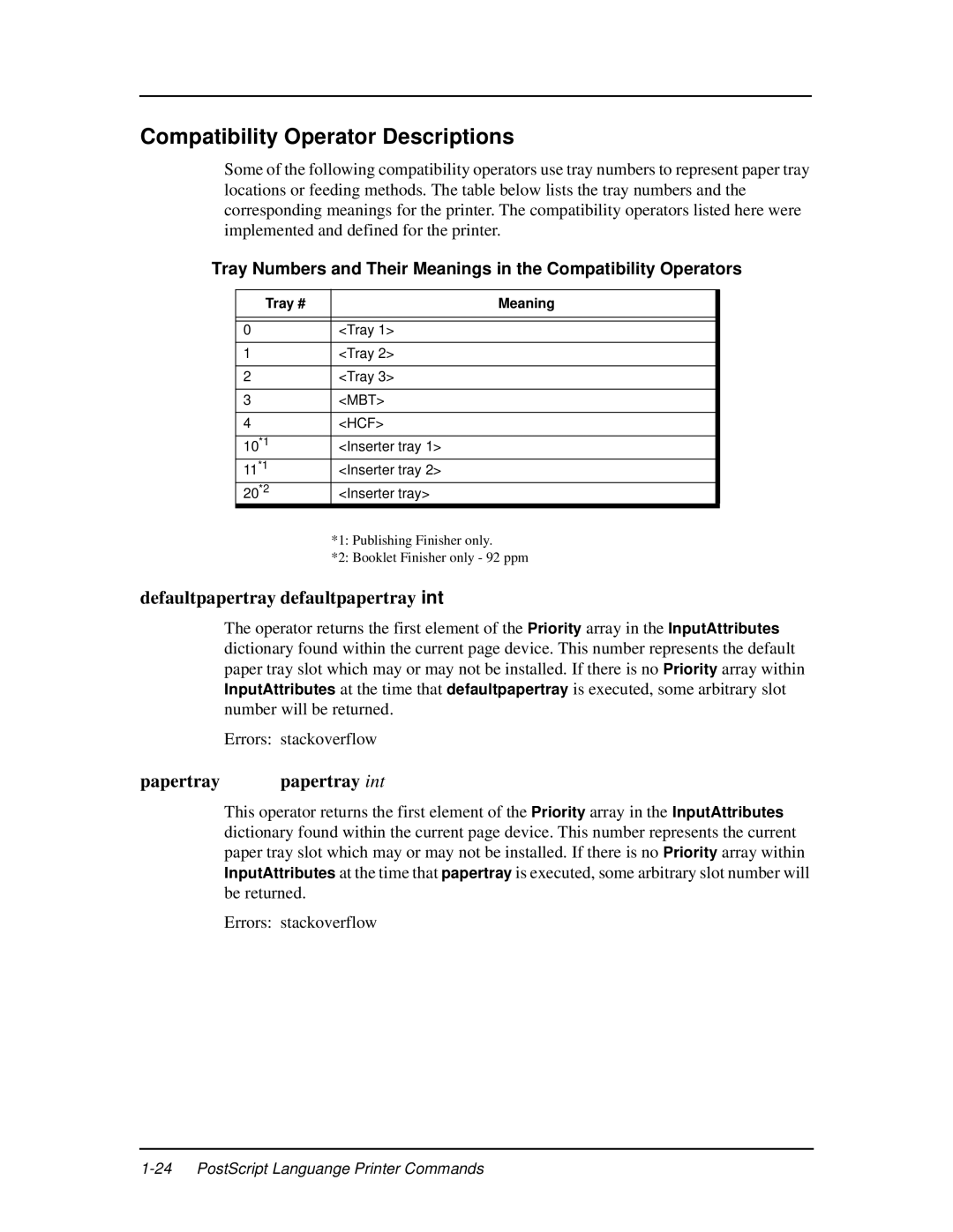 Ricoh 337943-003 manual Compatibility Operator Descriptions, Tray # Meaning 