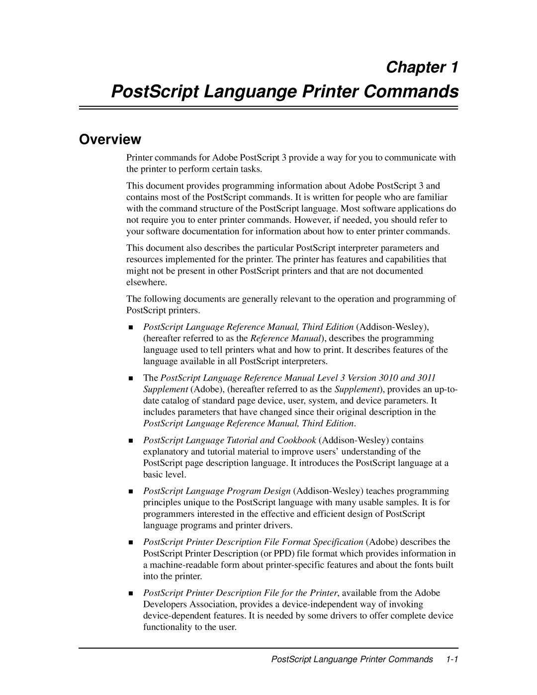 Ricoh 337943-003 manual PostScript Languange Printer Commands 