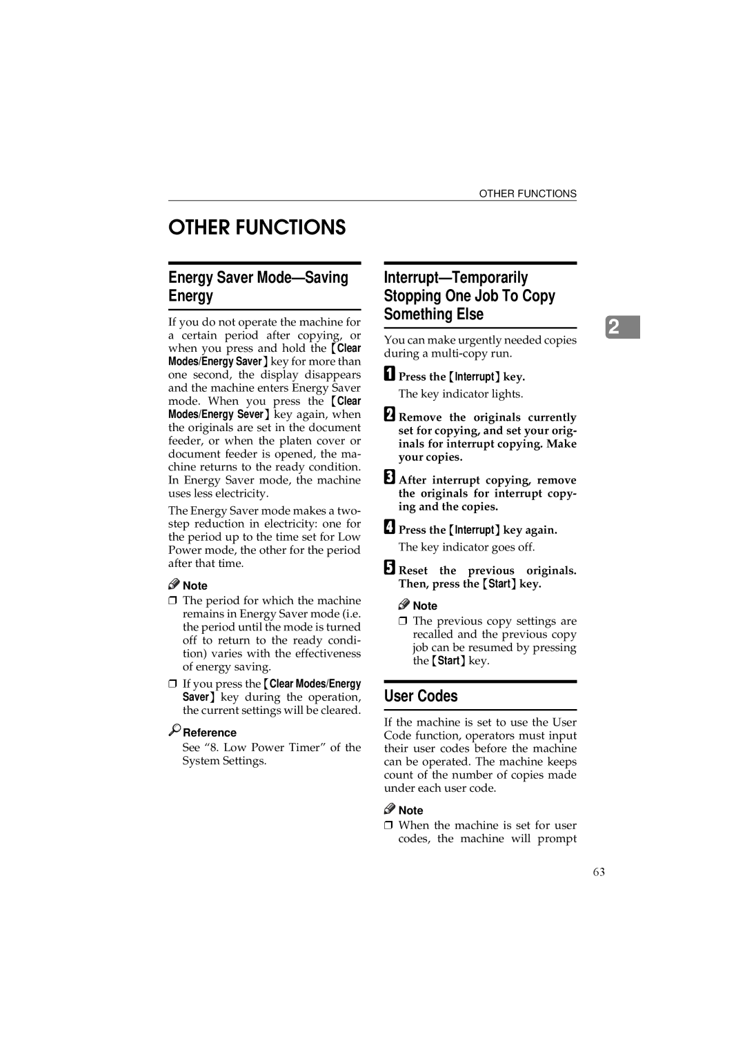 Ricoh 340 manual Other Functions, Energy Saver Mode-Saving Energy, User Codes 