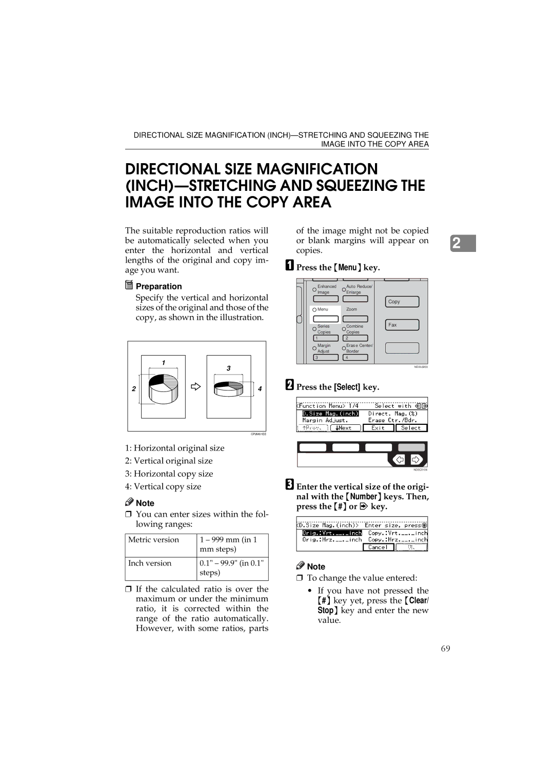 Ricoh 340 manual Metric version Mm steps Inch version 99.9 Steps 