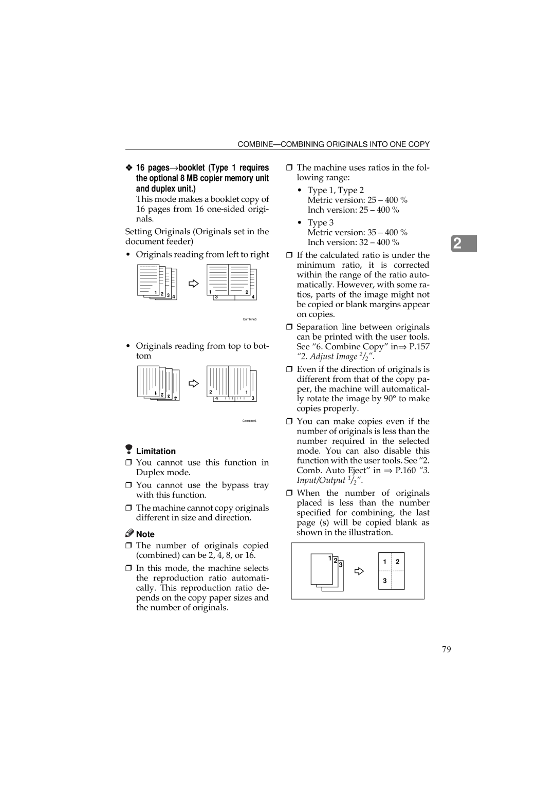 Ricoh 340 manual COMBINE-COMBINING Originals Into ONE Copy 