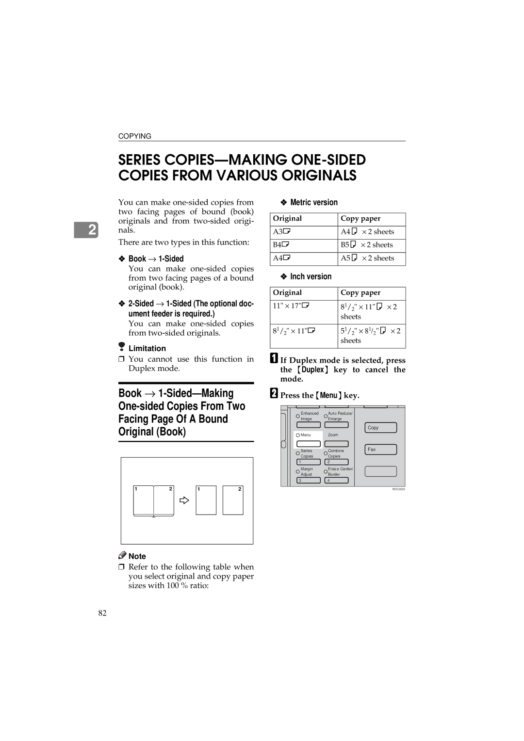 Ricoh 340 manual Book → 1-Sided, Metric version 