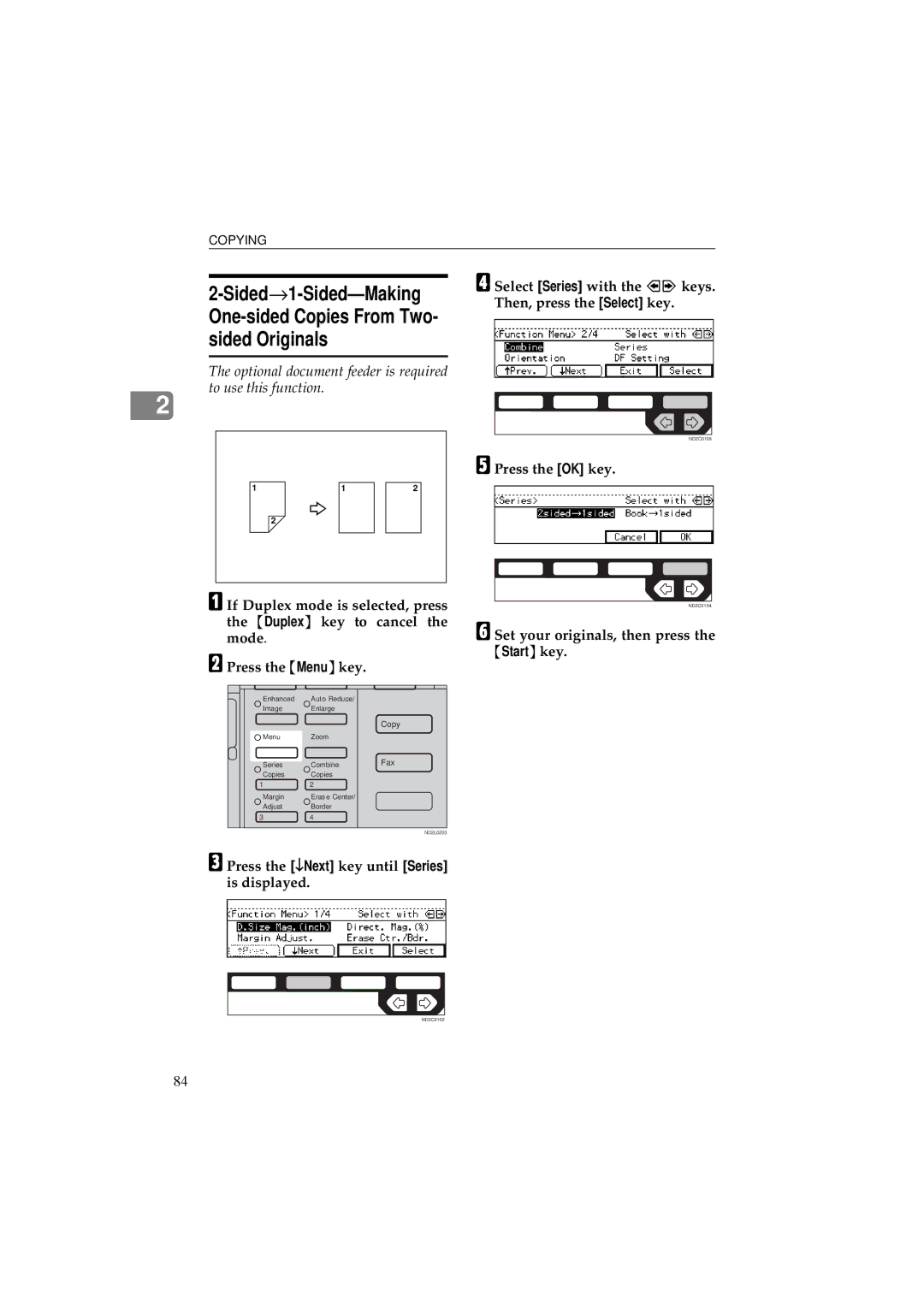 Ricoh 340 manual Sided Originals, Sided→1-Sided-Making, Select Series with the keys 