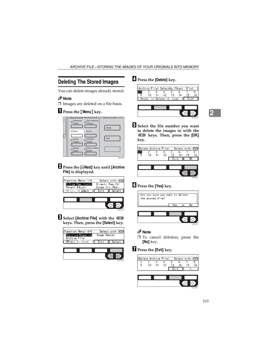 Ricoh 340 manual Deleting The Stored Images, You can delete images already stored 