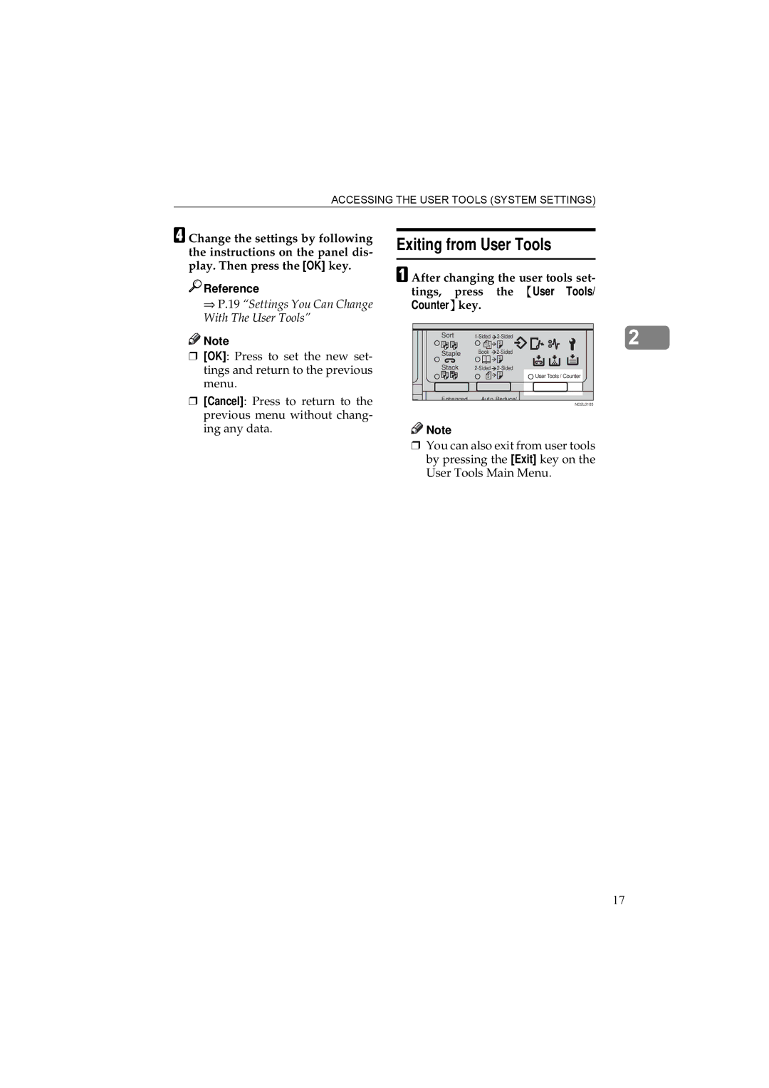 Ricoh 340 manual Exiting from User Tools, ⇒ P.19 Settings You Can Change With The User Tools 