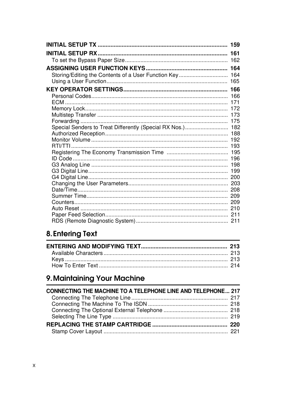 Ricoh 340 manual 159, 161, 164, 166, 213, 217, 220 