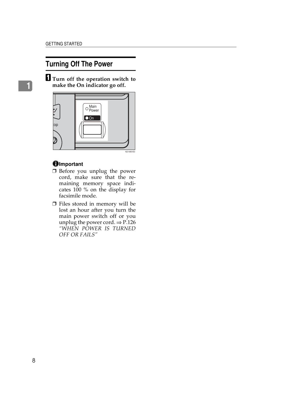 Ricoh 340 manual Turning Off The Power, Turn off the operation switch to, Make the On indicator go off 