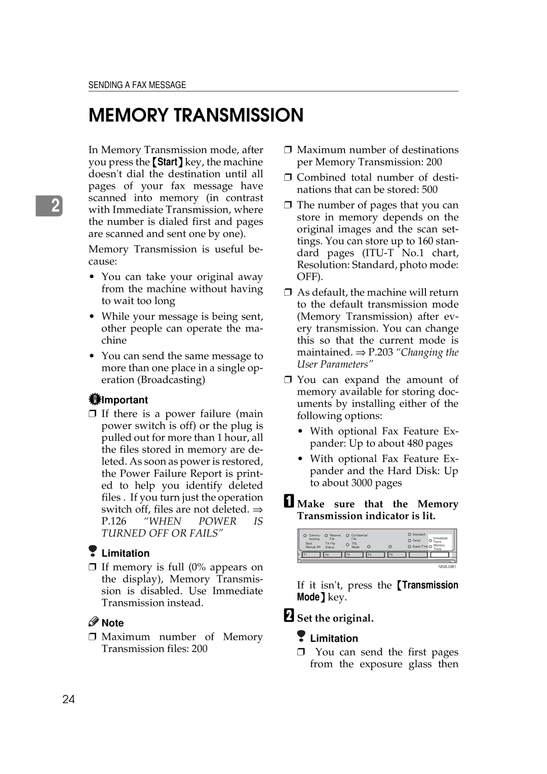 Ricoh 340 manual Make sure that the Memory Transmission indicator is lit, Mode key, Set the original 