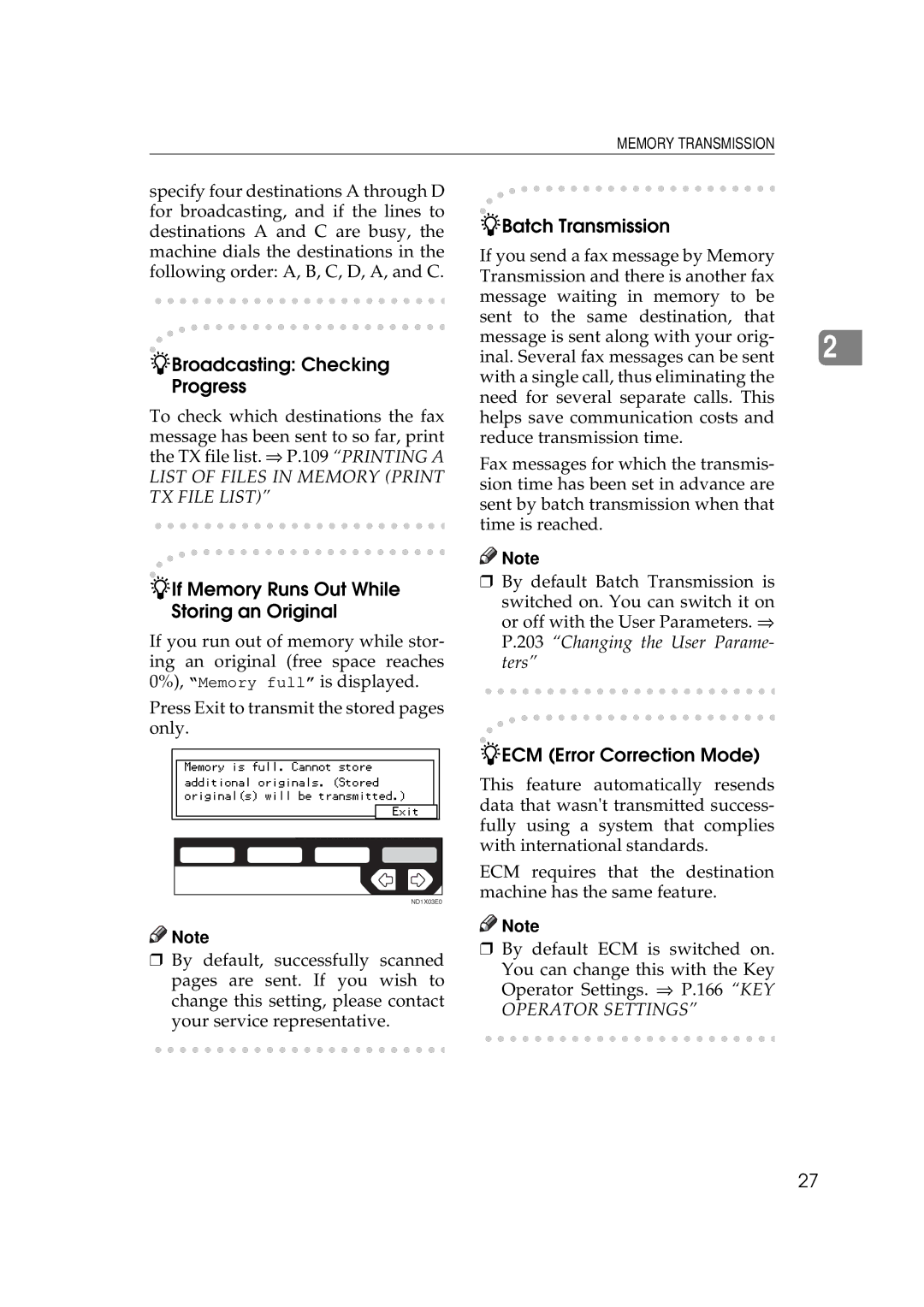 Ricoh 340 manual Broadcasting Checking Progress, If Memory Runs Out While Storing an Original, Batch Transmission 