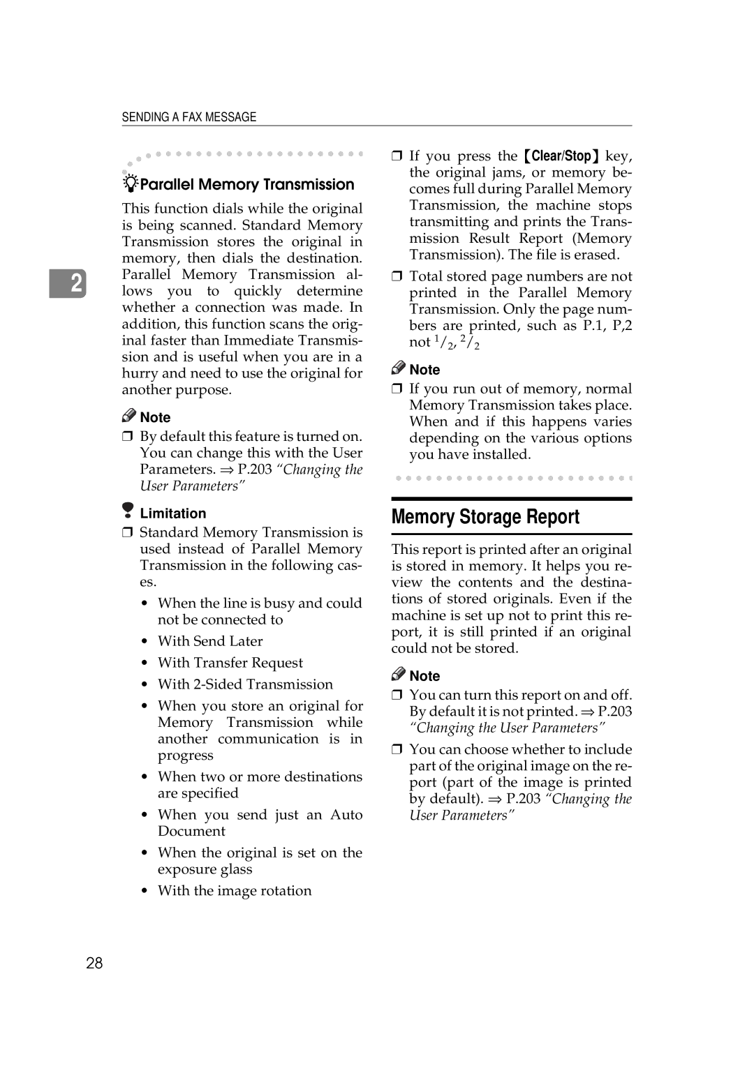 Ricoh 340 manual Memory Storage Report, Parallel Memory Transmission 