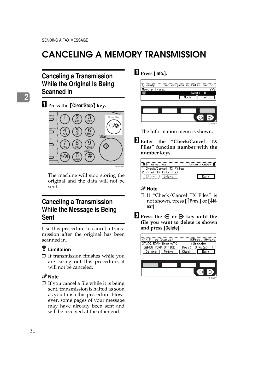 Ricoh 340 manual Canceling a Memory Transmission, Press the Clear/Stop key, Press Info 