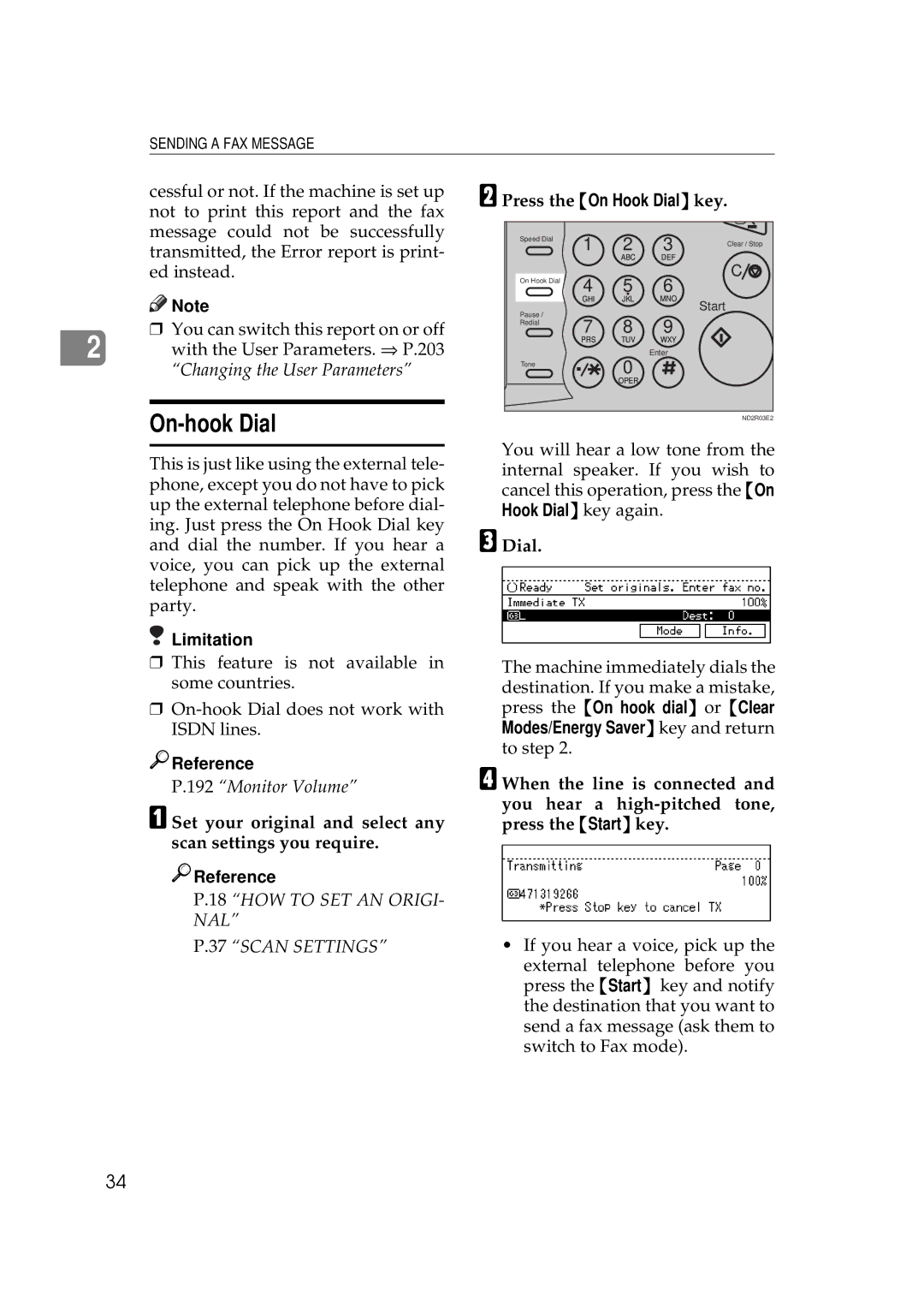 Ricoh 340 manual On-hook Dial, Set your original and select any scan settings you require, Press the On Hook Dial key 