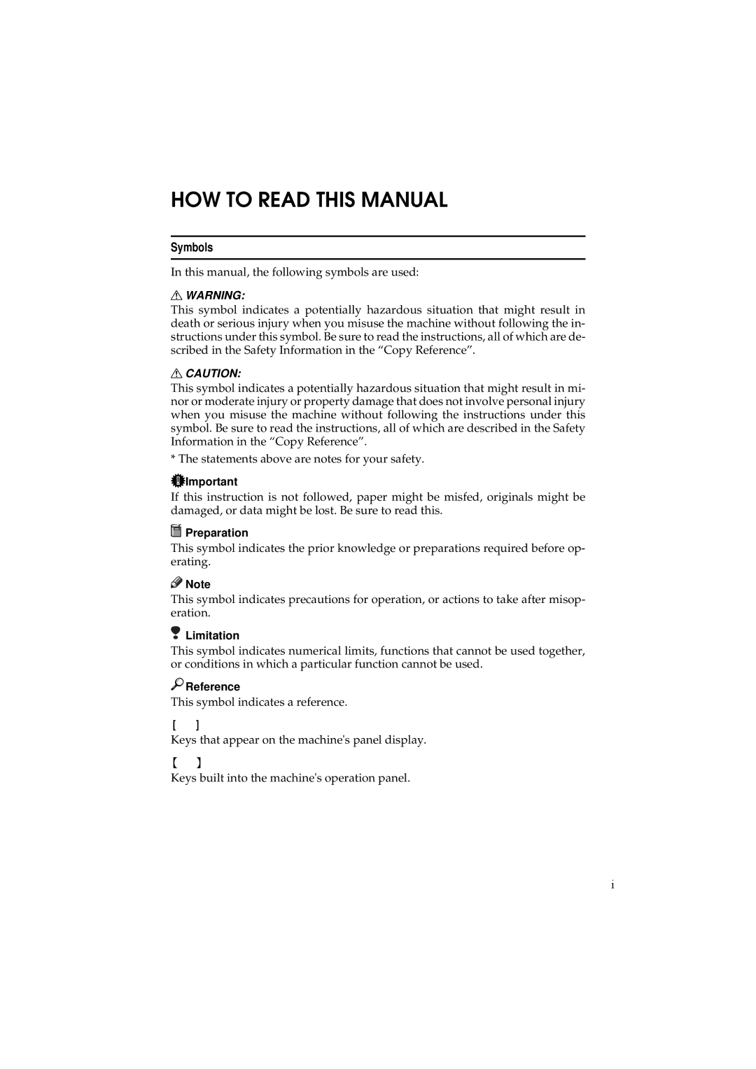 Ricoh 340 manual HOW to Read this Manual, Symbols 