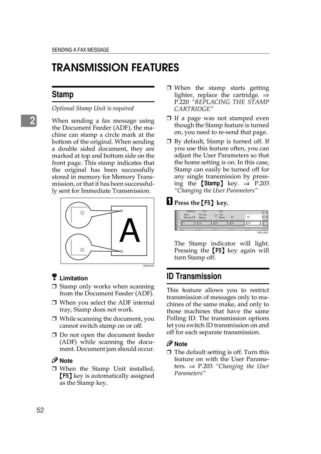 Ricoh 340 manual Transmission Features, ID Transmission, Press the F5 key 