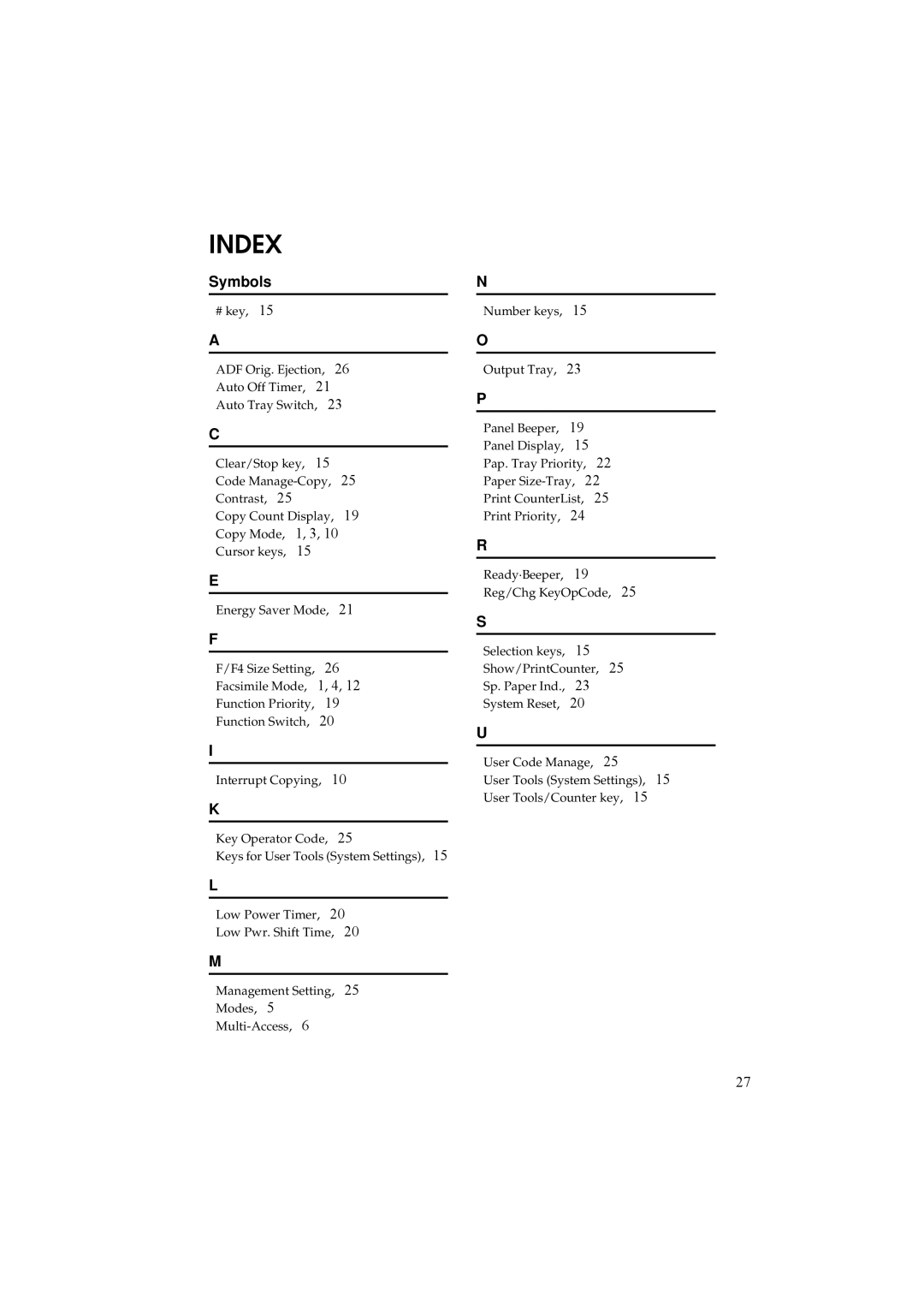 Ricoh 340 manual Index, Symbols 