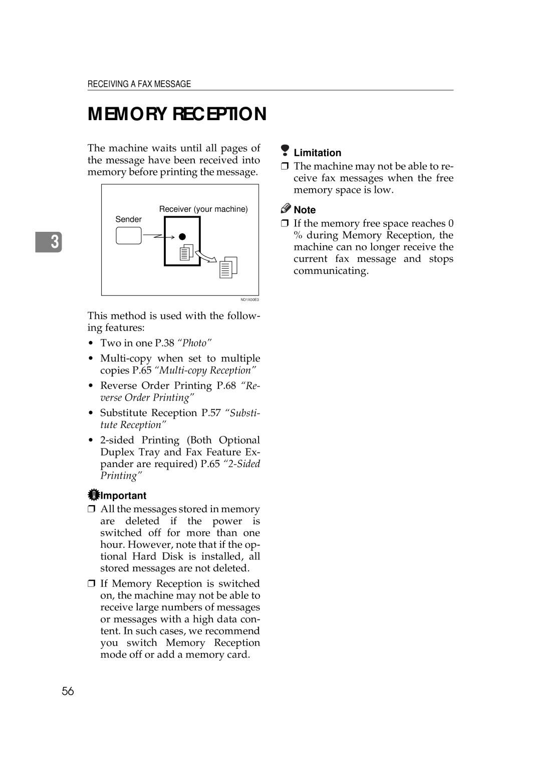 Ricoh 340 manual Memory Reception 