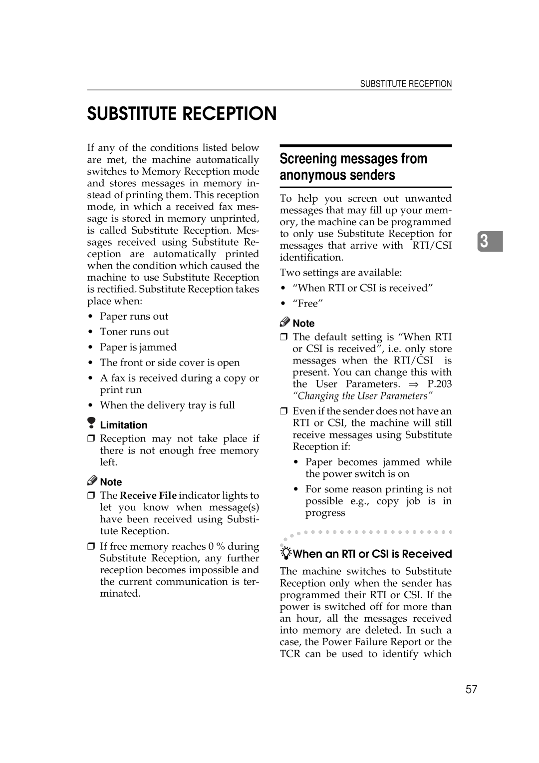 Ricoh 340 manual Substitute Reception, Screening messages from anonymous senders, When an RTI or CSI is Received 