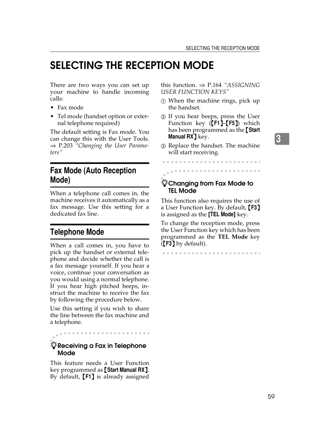 Ricoh 340 manual Selecting the Reception Mode, Fax Mode Auto Reception Mode, Receiving a Fax in Telephone Mode 