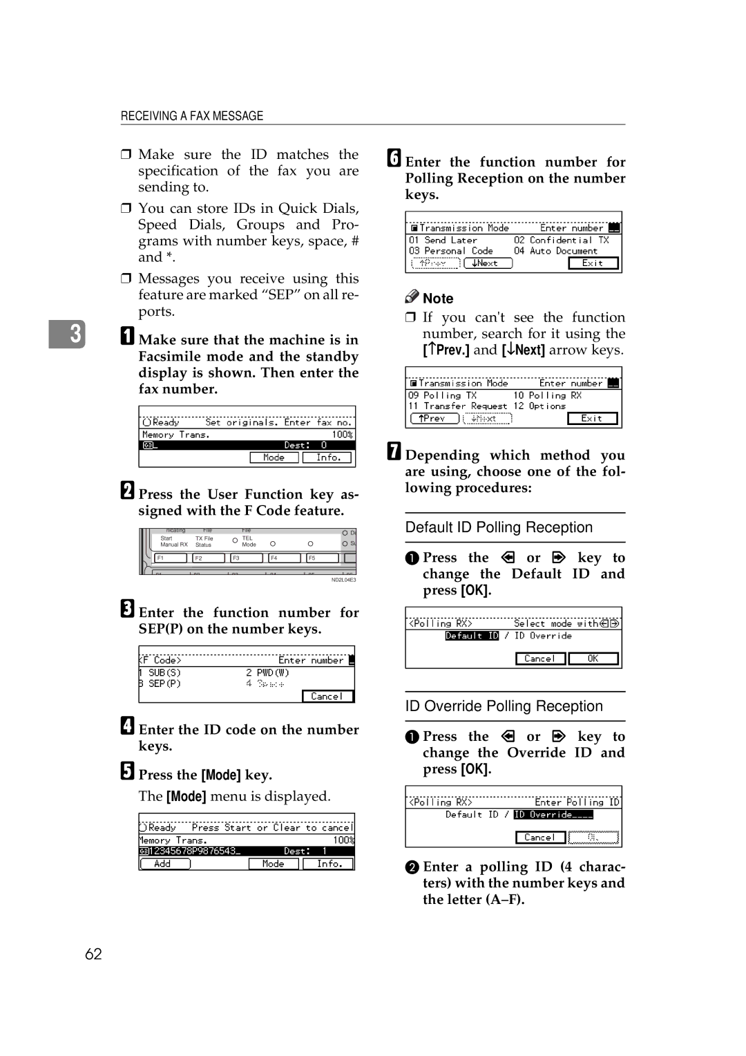 Ricoh 340 manual Default ID Polling Reception, Enter the function number for Sepp on the number keys 