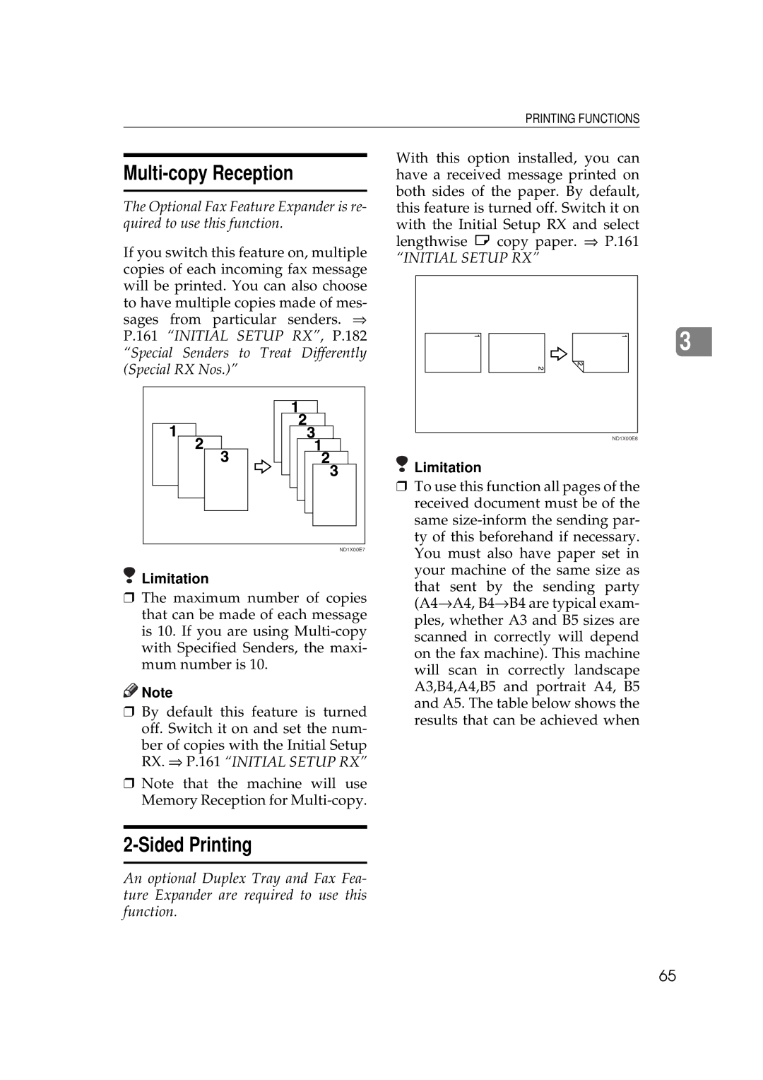 Ricoh 340 manual Multi-copy Reception, Sided Printing 