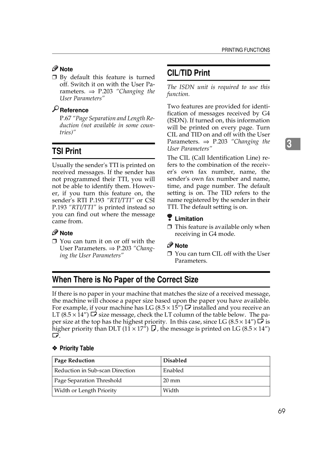 Ricoh 340 manual TSI Print, CIL/TID Print, When There is No Paper of the Correct Size, Priority Table 