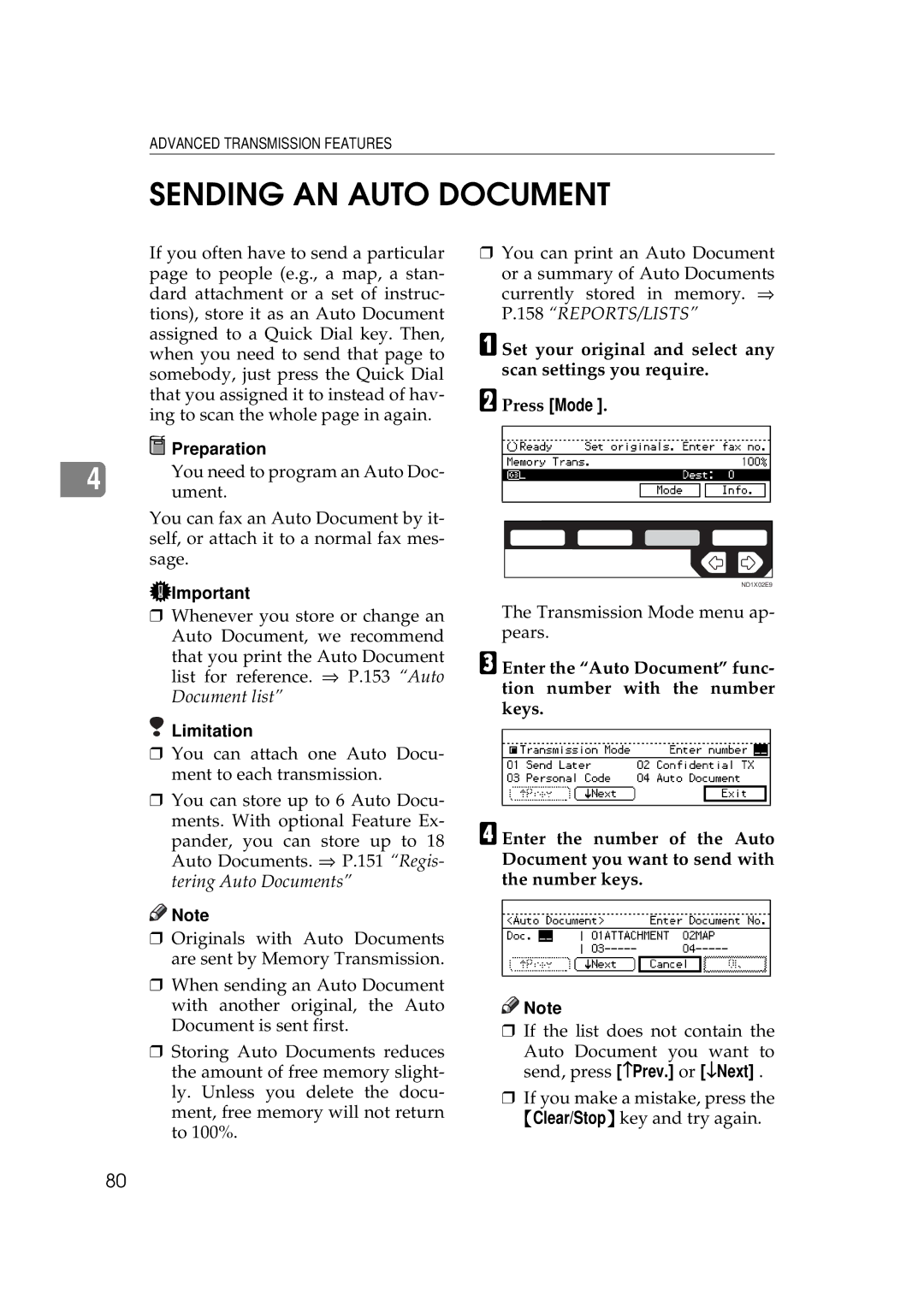 Ricoh 340 manual Sending AN Auto Document, Preparation 