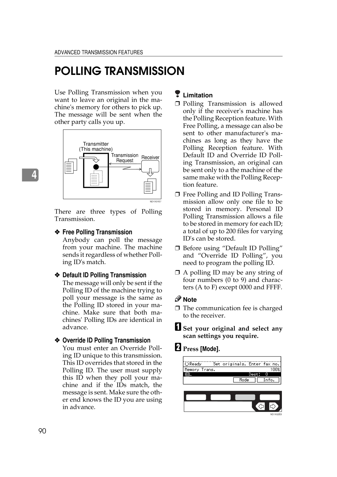 Ricoh 340 manual Free Polling Transmission, Default ID Polling Transmission, Override ID Polling Transmission 