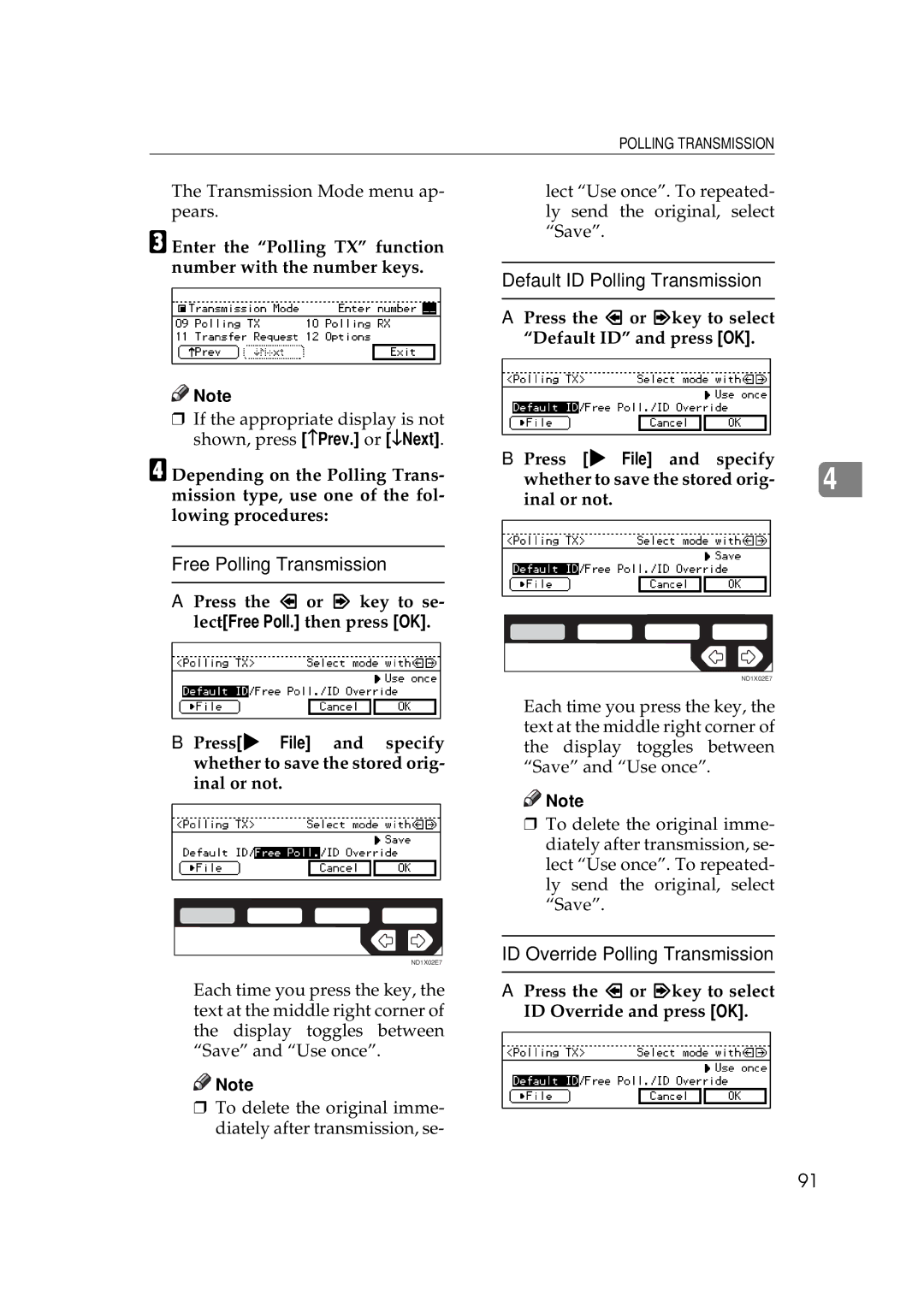 Ricoh 340 Enter the Polling TX function number with the number keys, Press the or key to select Default ID and press OK 