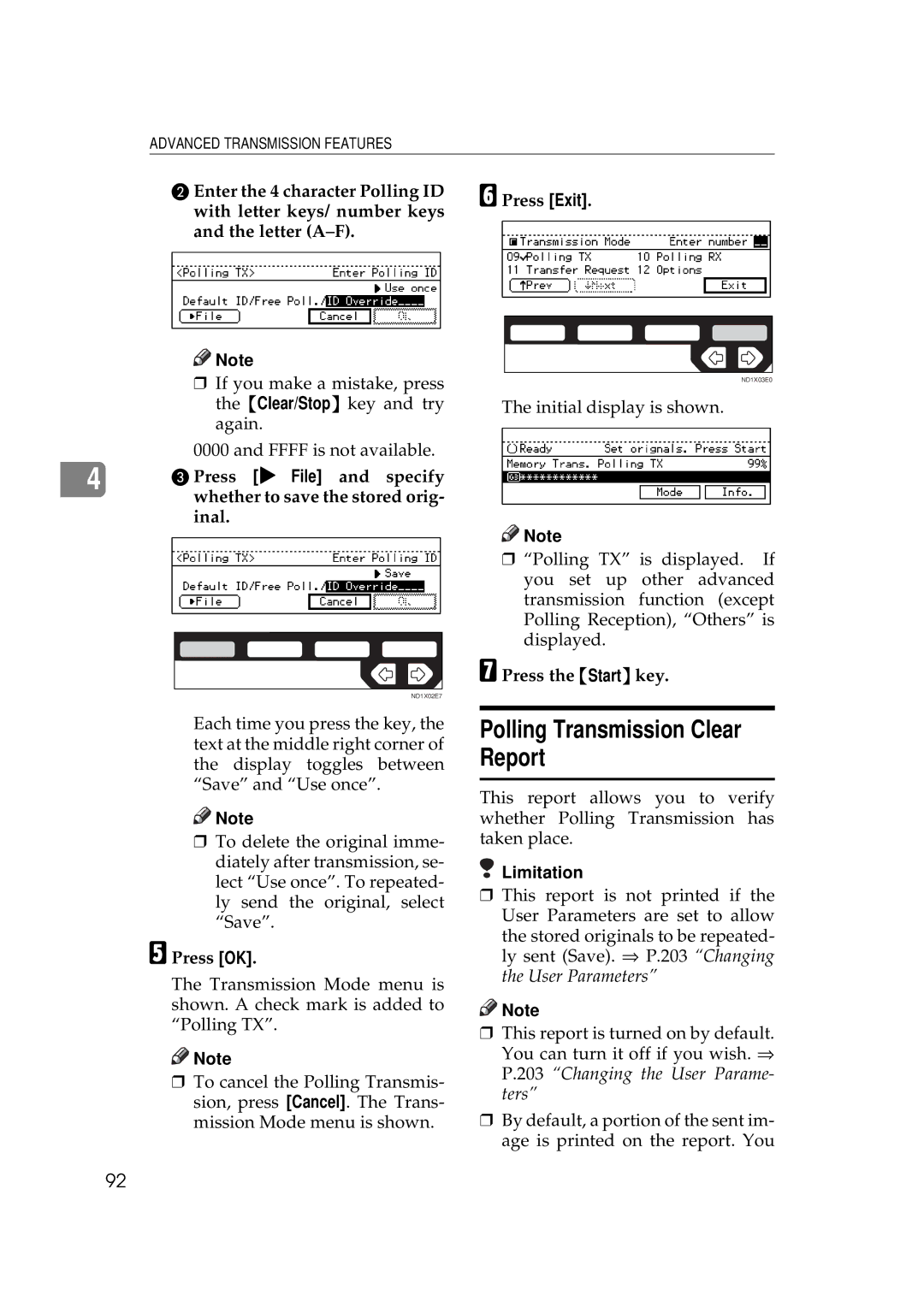 Ricoh 340 manual Polling Transmission Clear Report, Press the Start key 